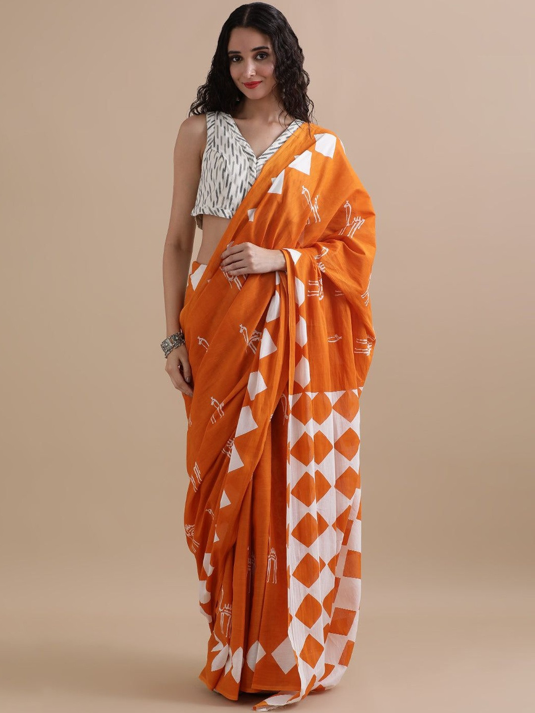 Moda Rapido Warli Pure Cotton Handloom Ikat Saree