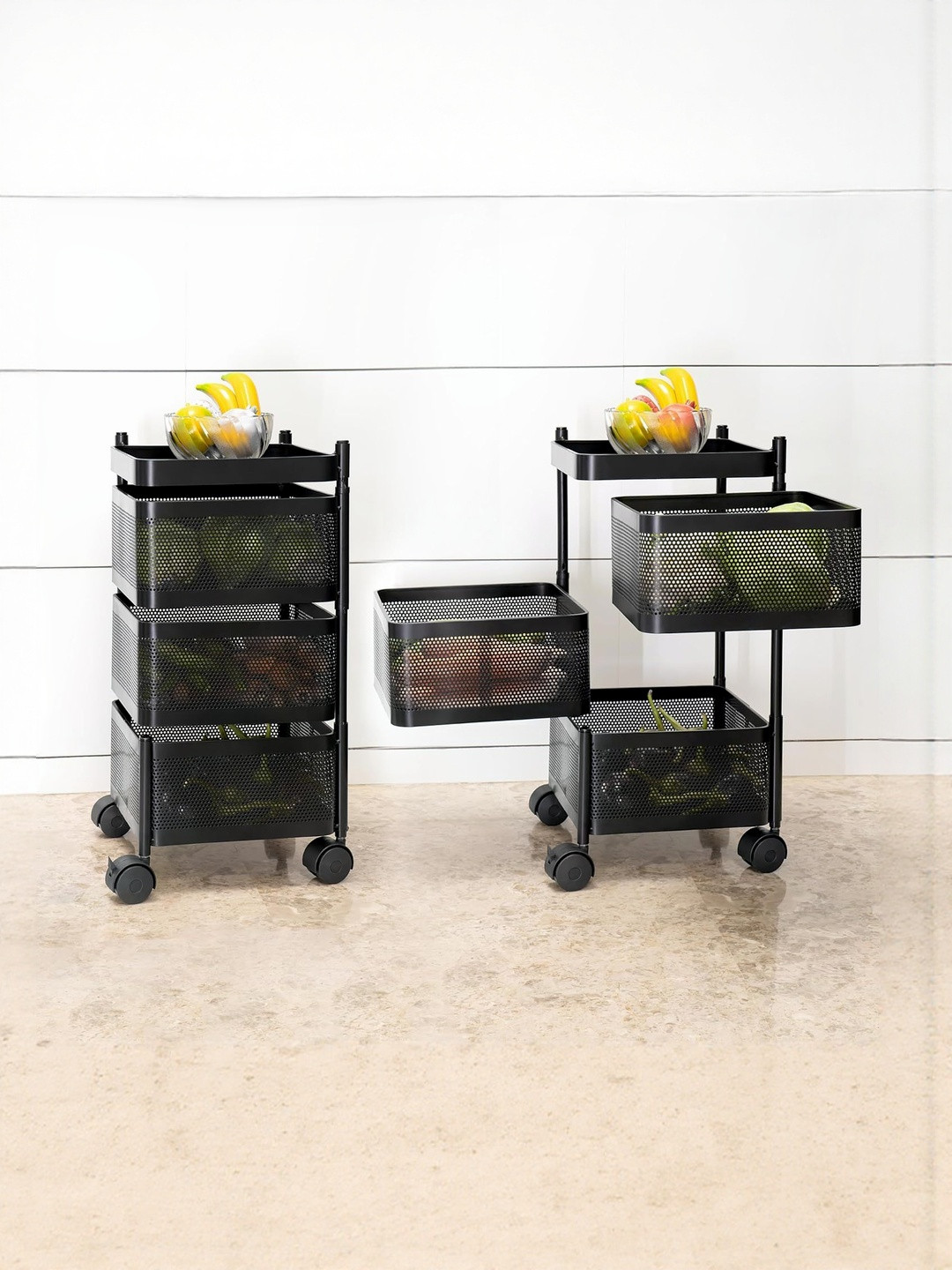 JD FRESH Black 3 Pieces Super Strong Square Kitchen Trolley