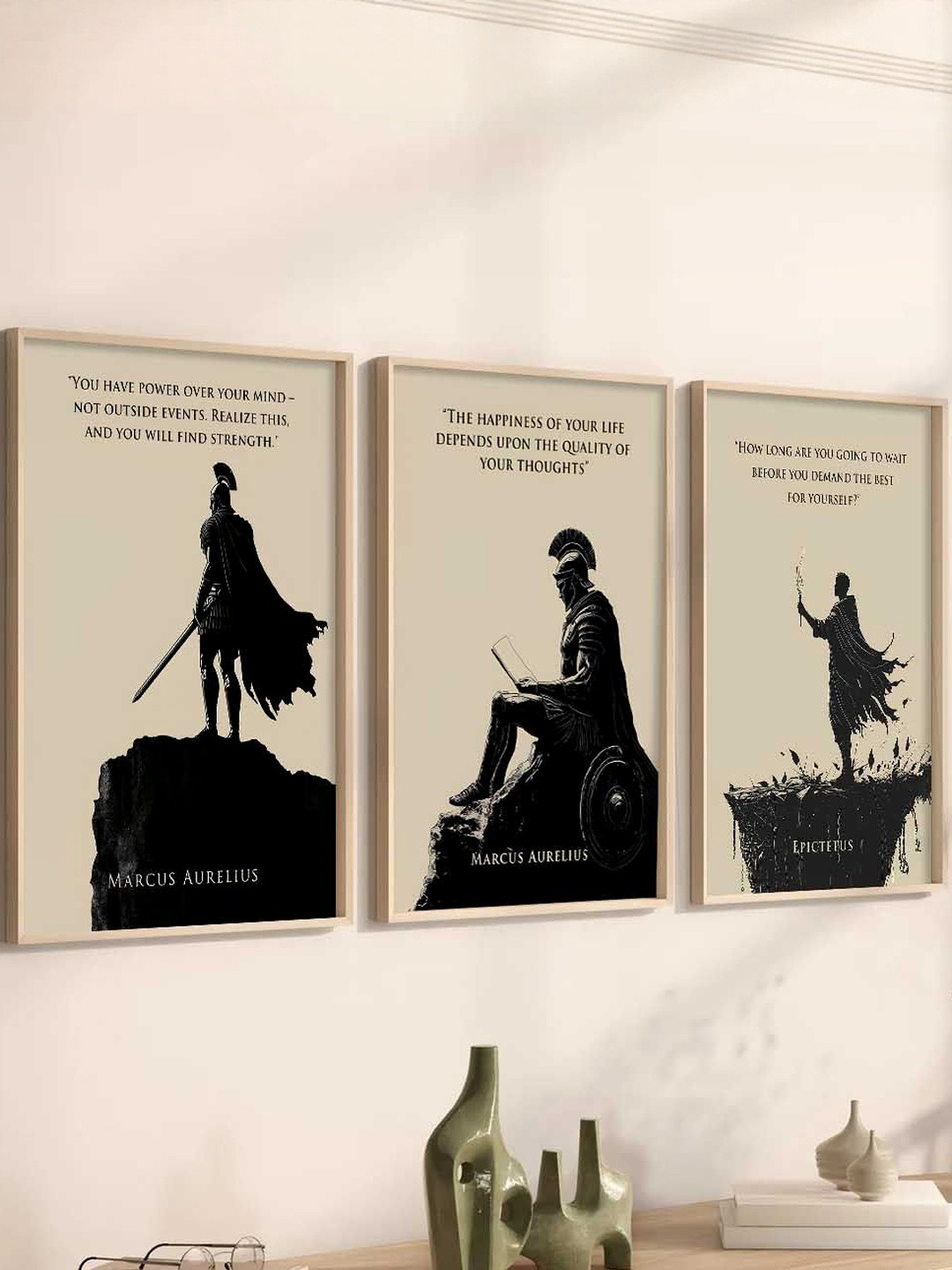 Kotart Brown Wooden 3 Pieces Wall Hallway Portrait Painting Wall Arts 13 x 17 Inch