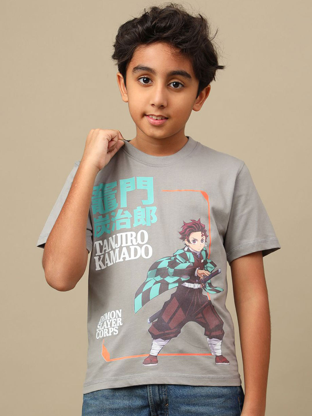 Kids Ville Boys Demon Slayer Printed Pure Cotton T-Shirt