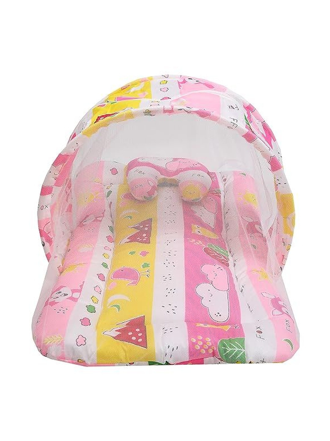 Fareto Kids Pink & Yellow Printed Pure Cotton Foldable Baby Bed Set