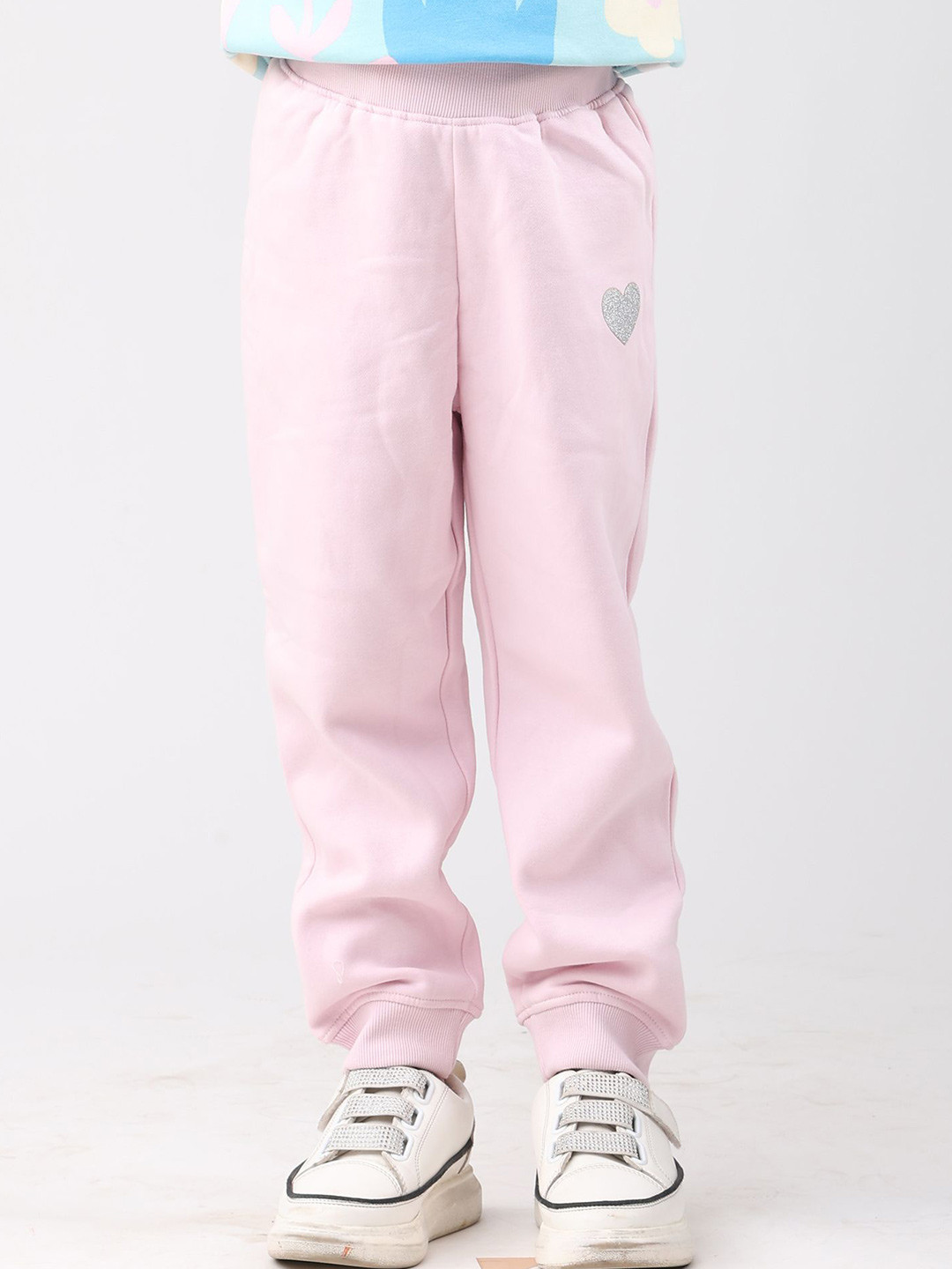 Anthrilo Pink Heart Girls Mid-Rise Regular Fit Joggers