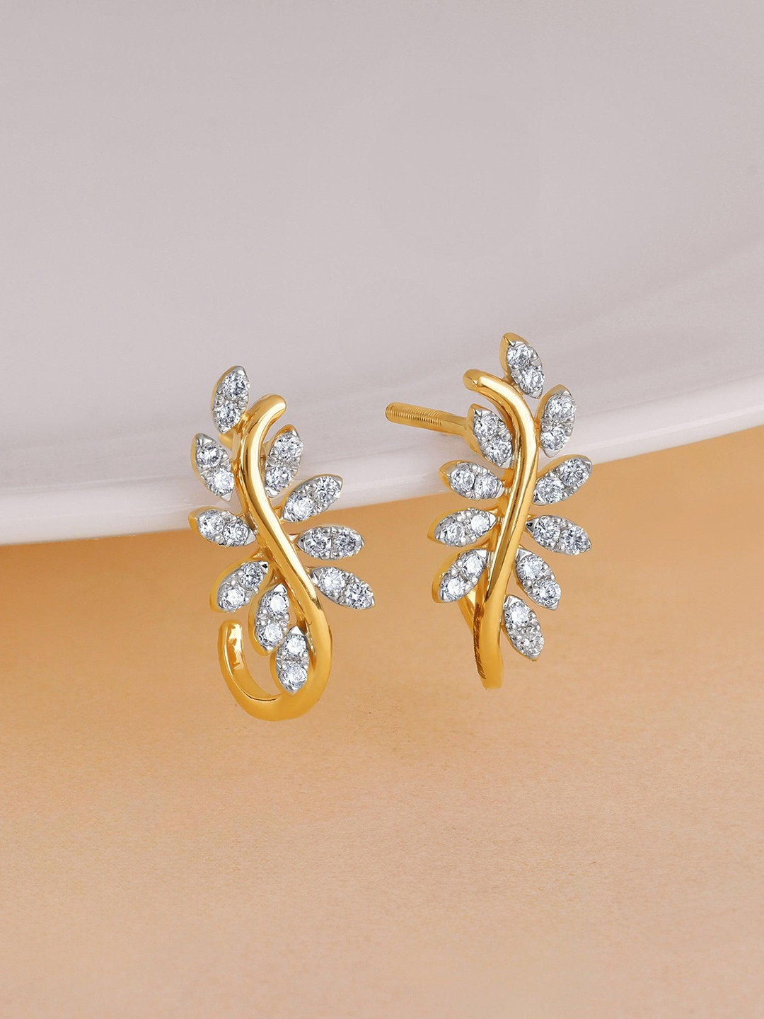 GIVA 14Kt Gold Leafy Brilliance J Lab Grown Studs Diamond Earrings-2.41 gms