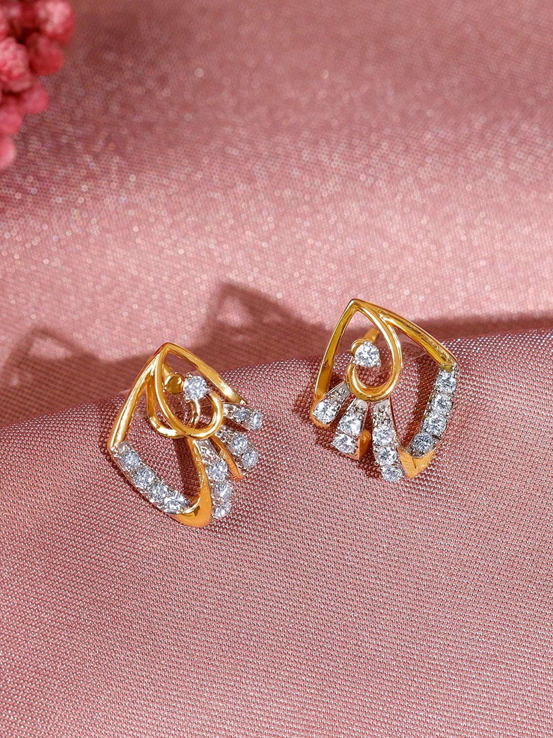 GIVA Women 18KT Gold Angular Lab Grown Diamond Studs-3.311 gms