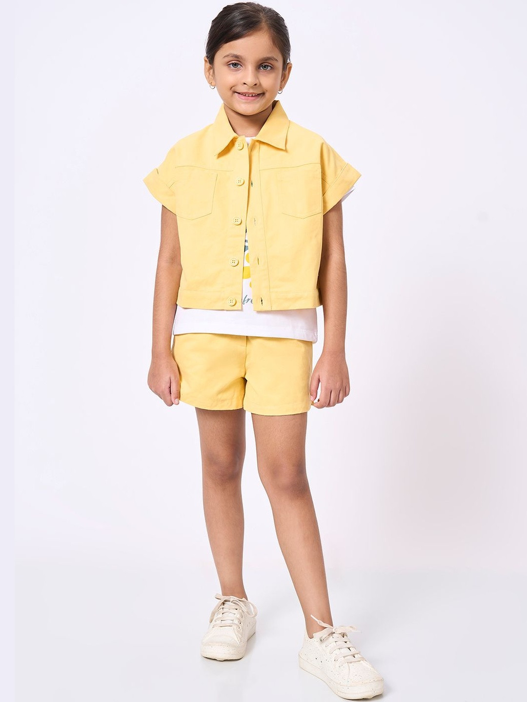 Ed-a-Mamma Girls Short Sleeves Pure Cotton Shirt Eith Shorts