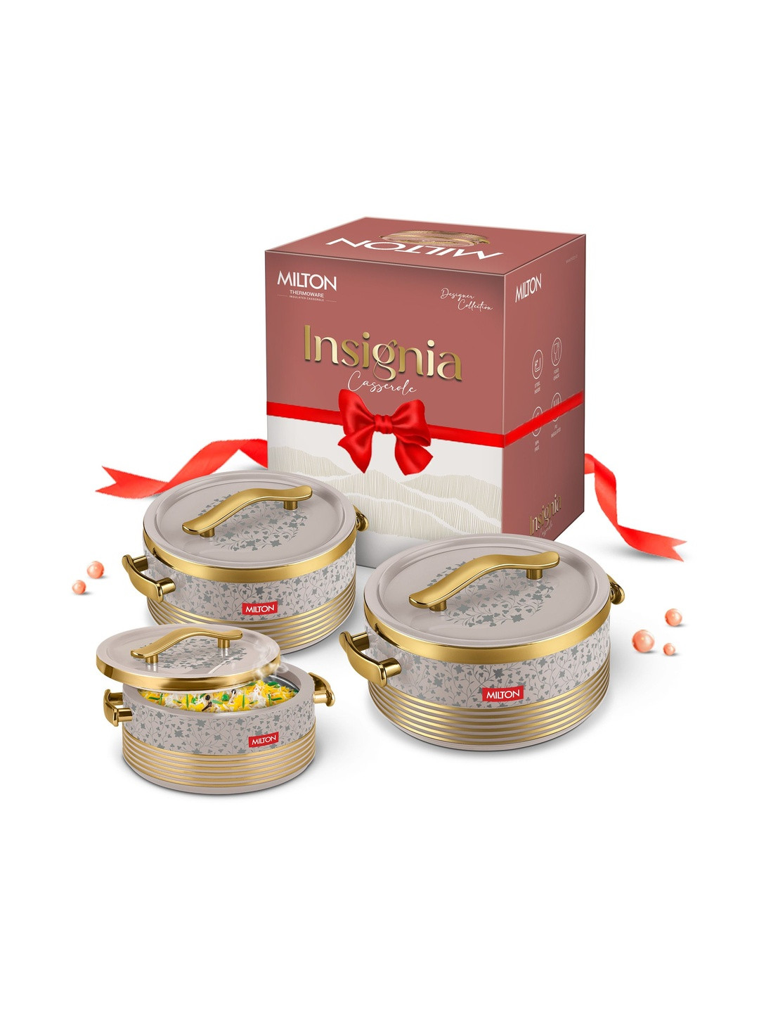 Milton Beige 3 Pieces Easy To Clean Thermal Insulated Casseroles