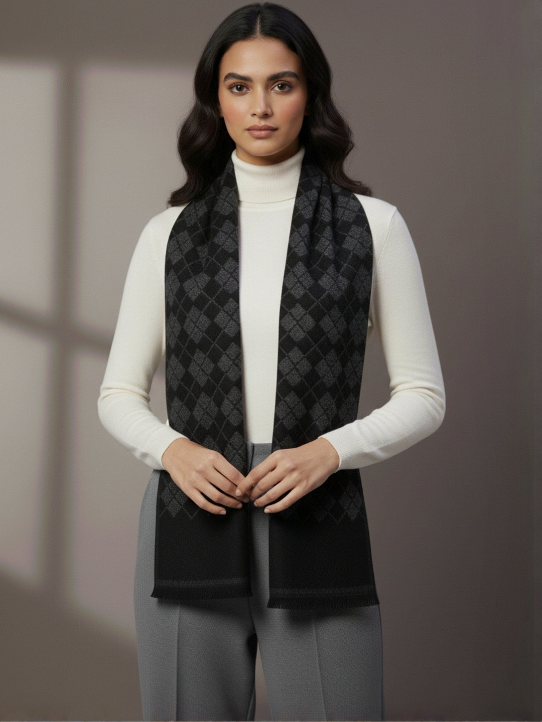 Zamour Women Checked Woollen Mufflers