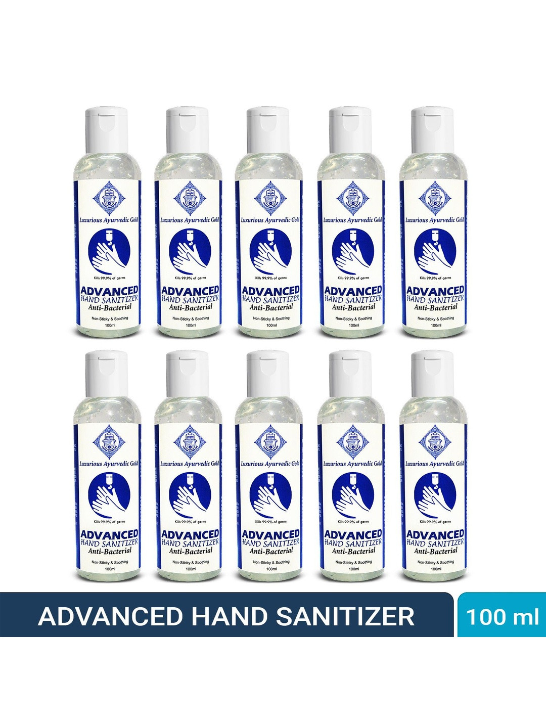 Luxurious Ayurvedic Gold Set Of 10 Advanced Hand Rub Sanitizer - 100 ml Each
