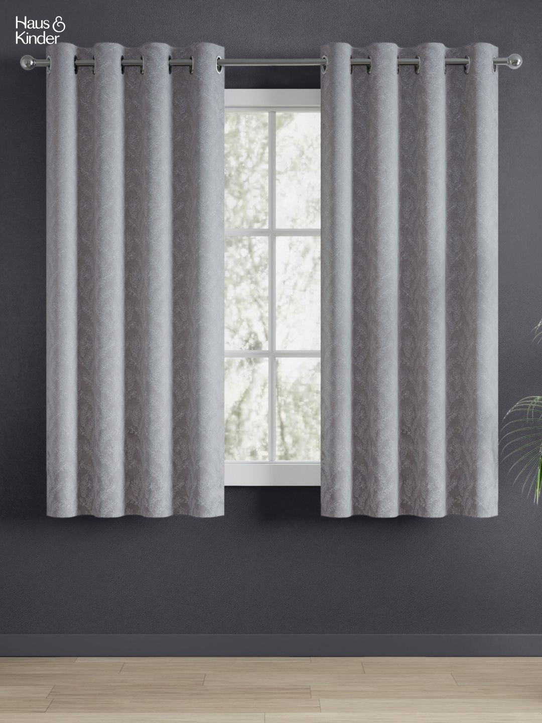 haus & kinder Signature Slate Willow Grey Jacquard 2 Pcs Room Darkening Window Curtains
