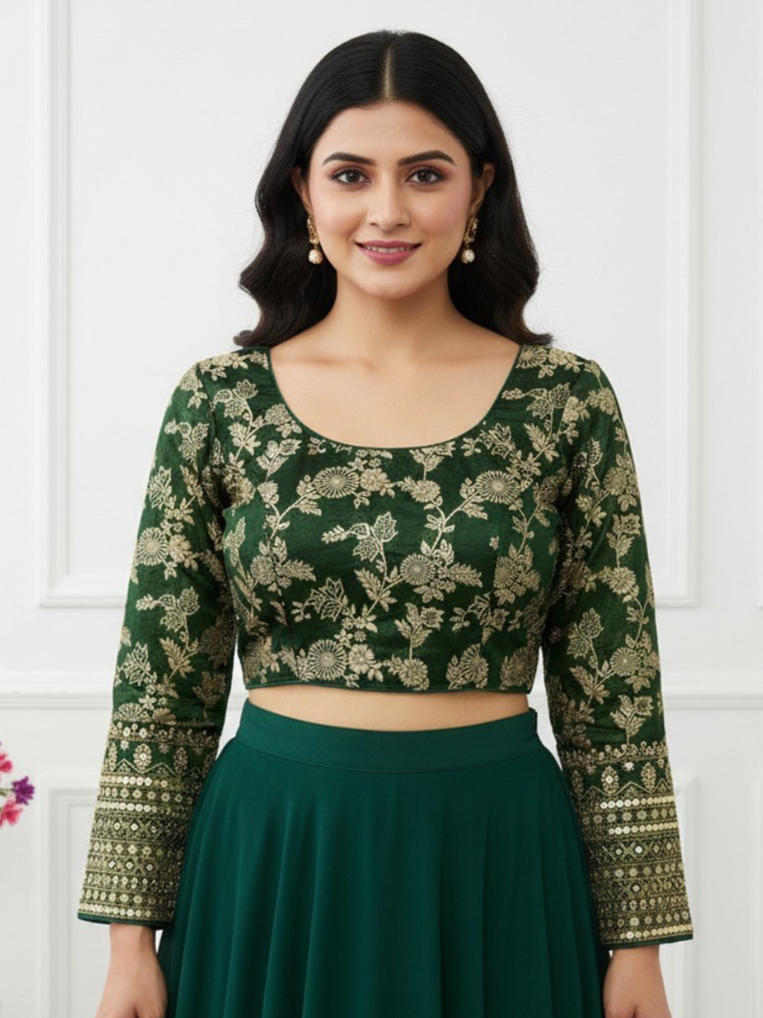 RAGHUVEER CREATION E Women Embellished Round Neck Saree Blouse