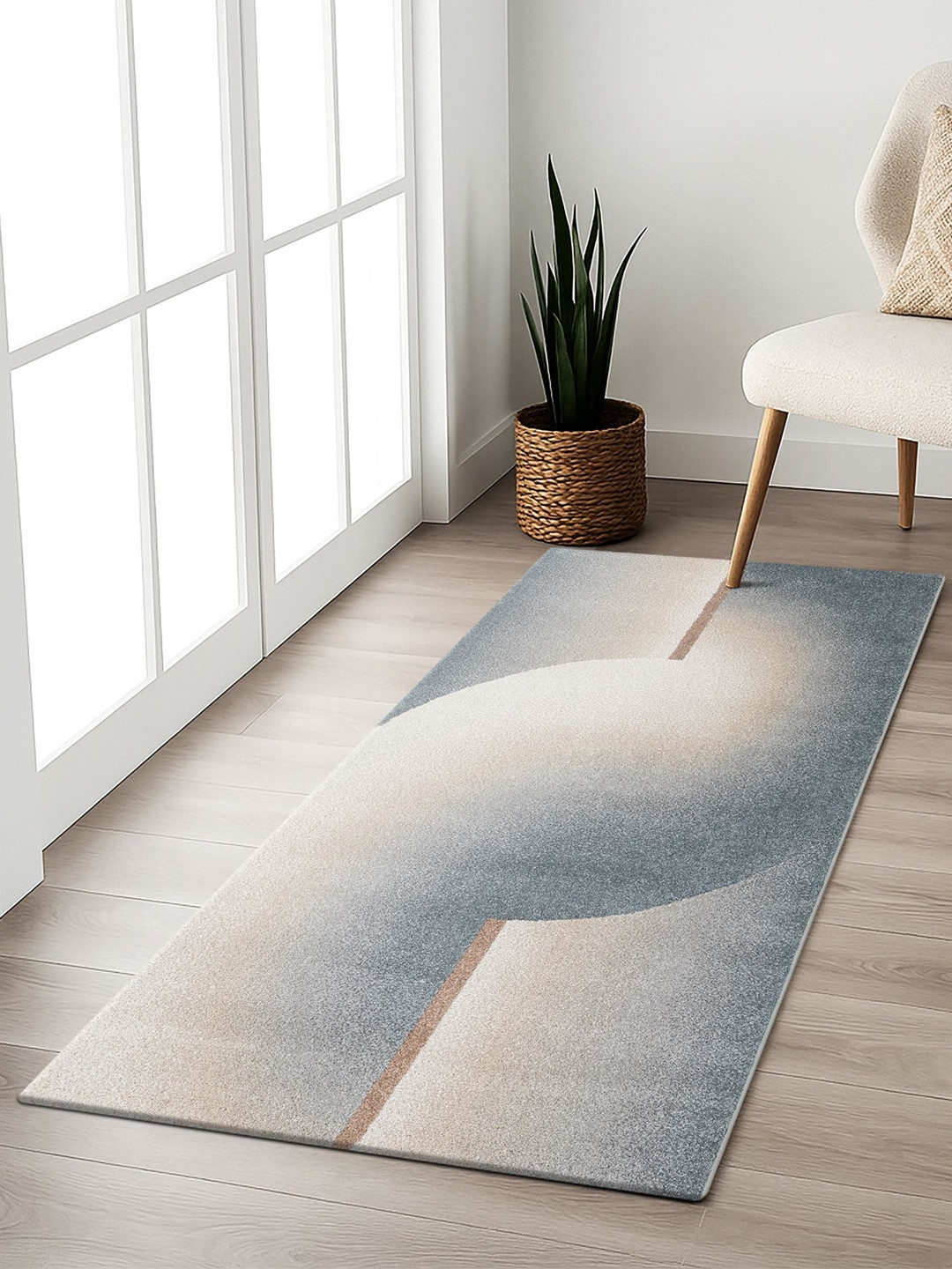 OBSESSIONS Beige Abstract Printed Ecological Water Repellent Antistatic Bedside Runner