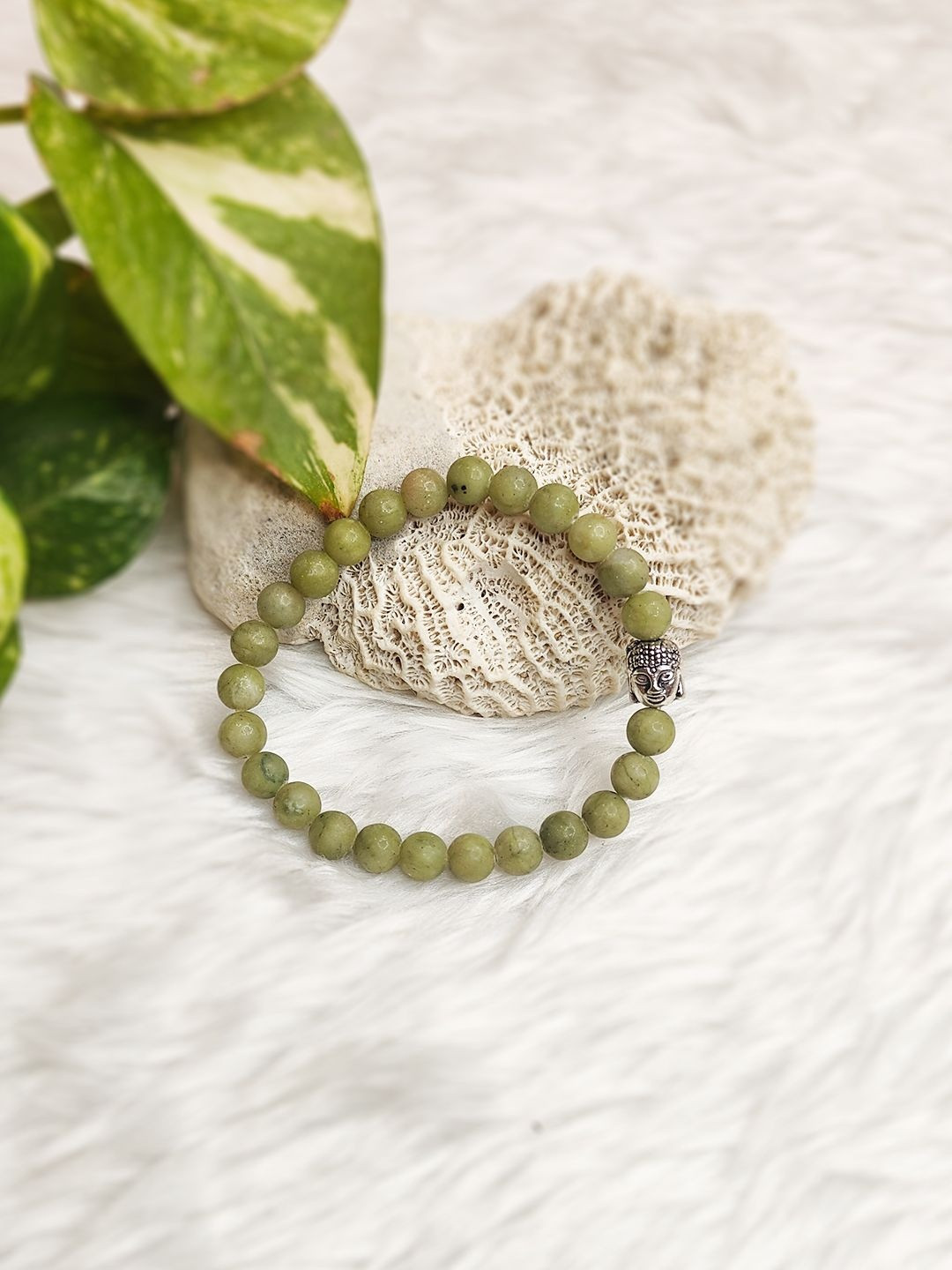 Cold Lava Studio Unisex Styrian Jade & Crystals Beaded Elasticated Bracelet