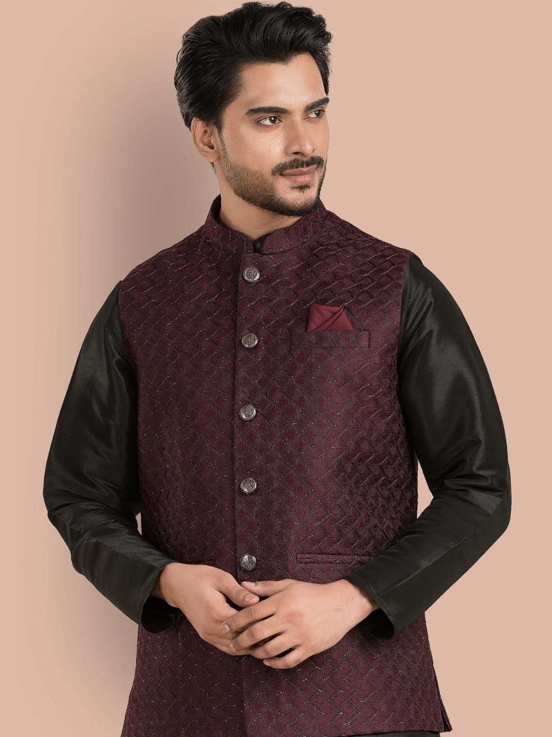 TRENDS OF ETHNIC Embroidered Mandarin Collar Nehru Jacket