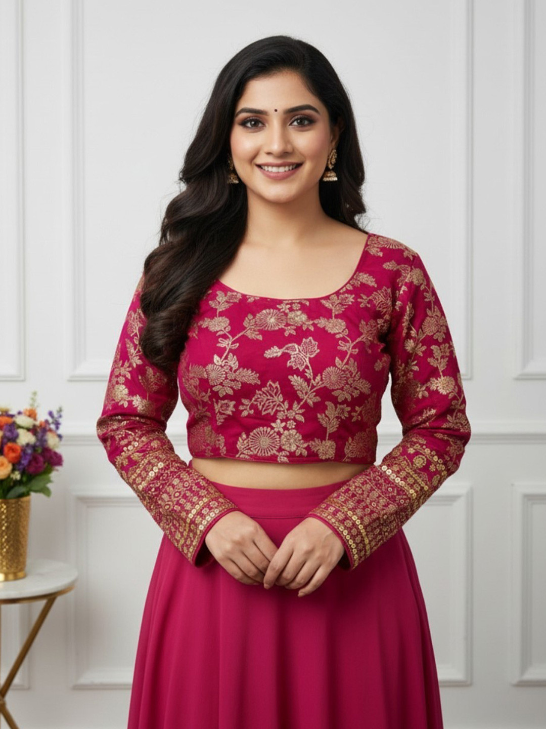 RAGHUVEER CREATION Women Full Sleeve Daaman Work Sequinned Saree Blouse