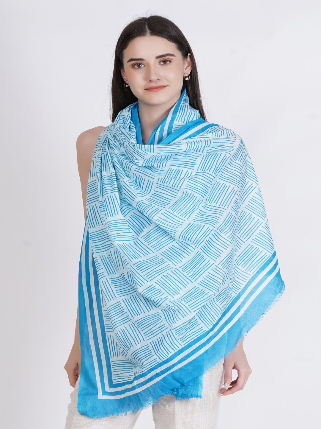 CASHMERE CRAFT Women Geometric Print &Wrap Festive Wear Soft & Breathable Cotton Scarf