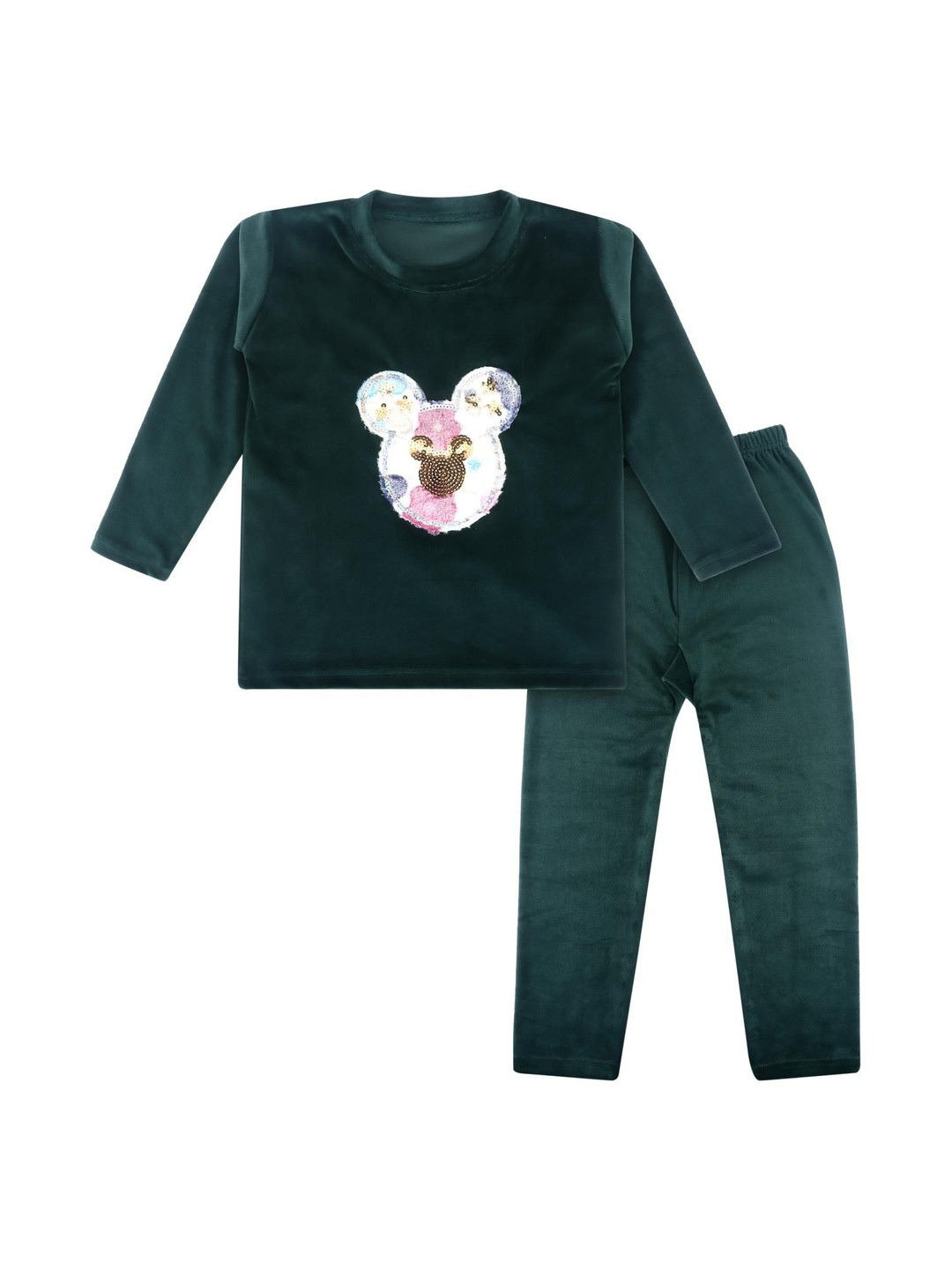 AVYAY Kids Velvet Sequined Embroidred Winter Night suit