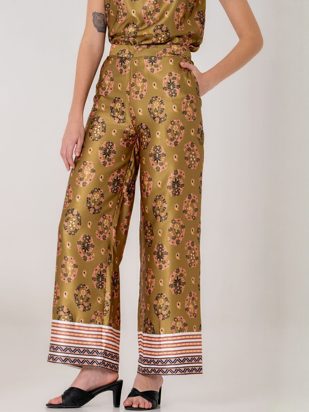 KALAMIR Medallion Women Floral Printed High Waisted Relaxed Regular Trousers