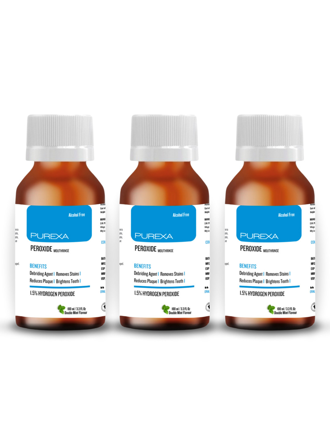 Purexa Set Of 3 Peroxide Mouthwash For Strain Removal - 100 ml Each