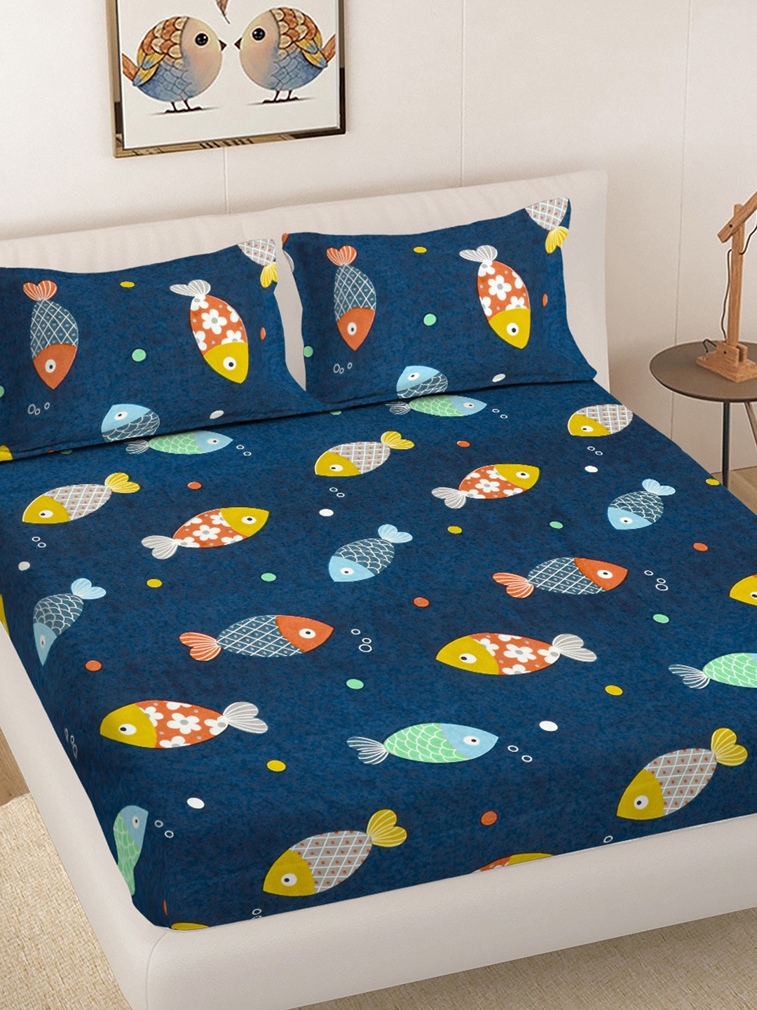 Myntra Elegant Homes Kids Nsvy-Blue Printed Fitted King Double Bedsheet Set 2.50mx2.25m