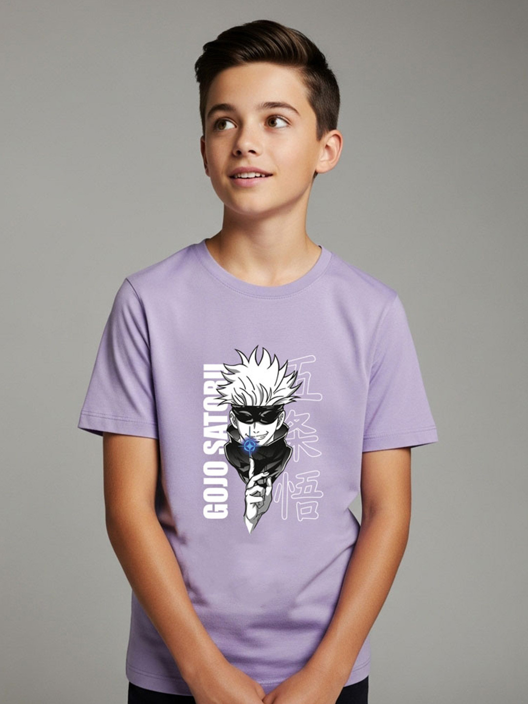LONDON STREET Boys Lavender Half Sleeve Round Neck Graphic Printed T-Shirt