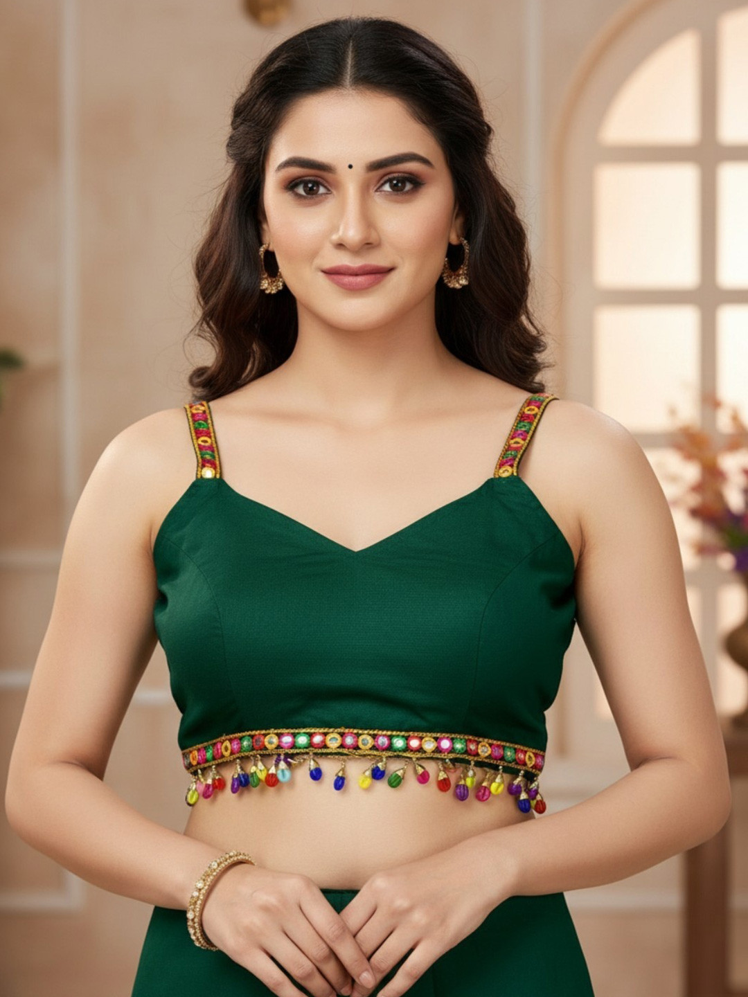 RAGHUVEER CREATION Women Green Sleeveless Saree Blouse