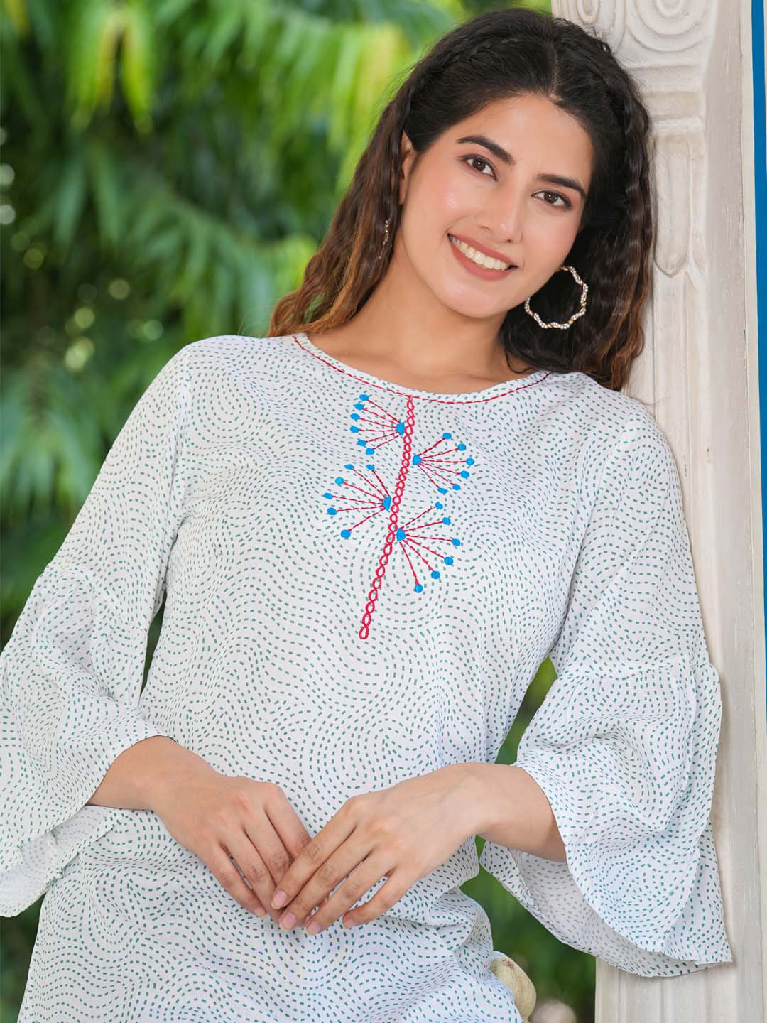 YASH GALLERY Abstract Printed Embroidered Top