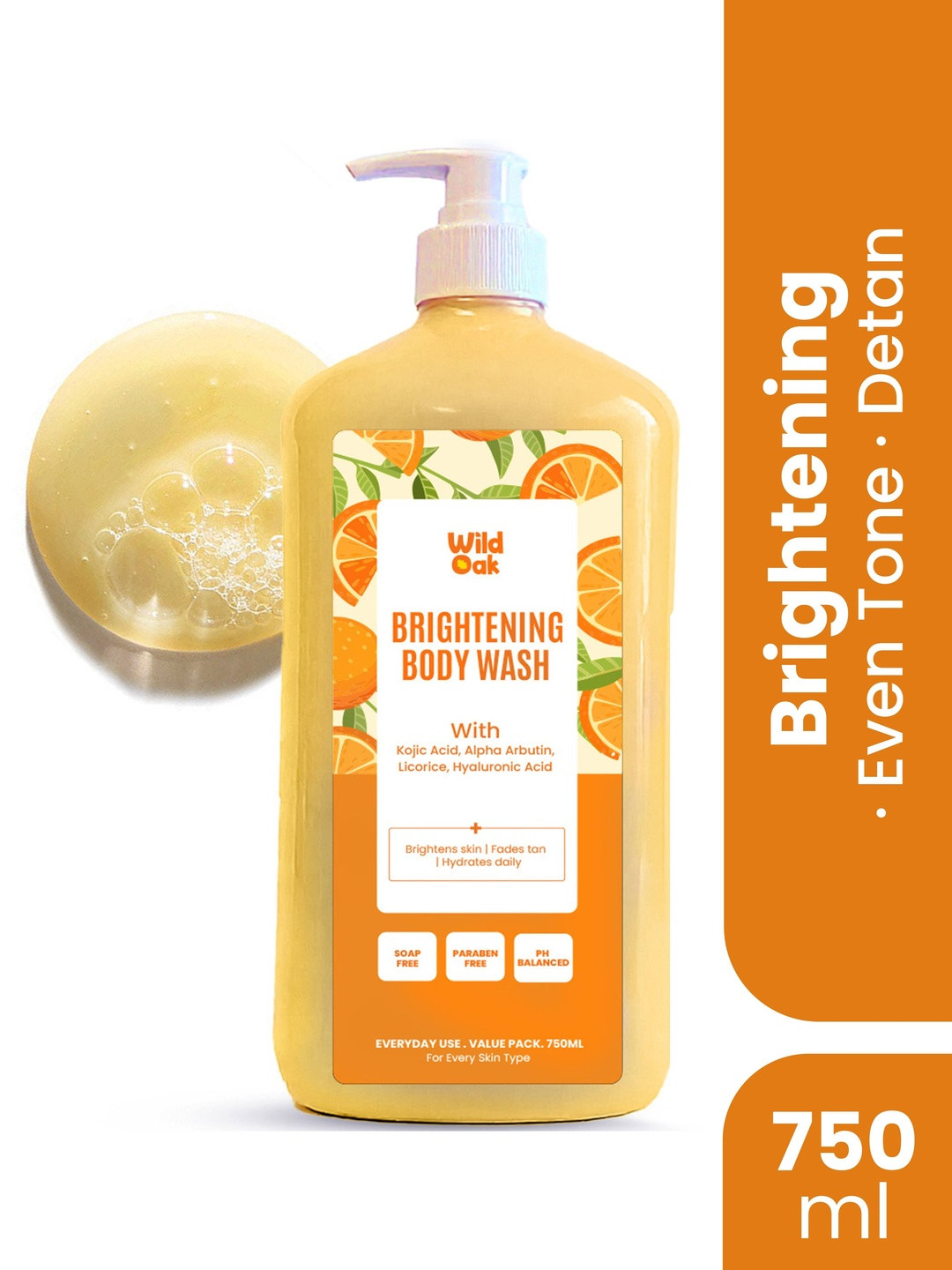 Wild Oak Brightening Body Wash DeTan Glow Boost & Even Skin Tone Shower Gel - 750ml