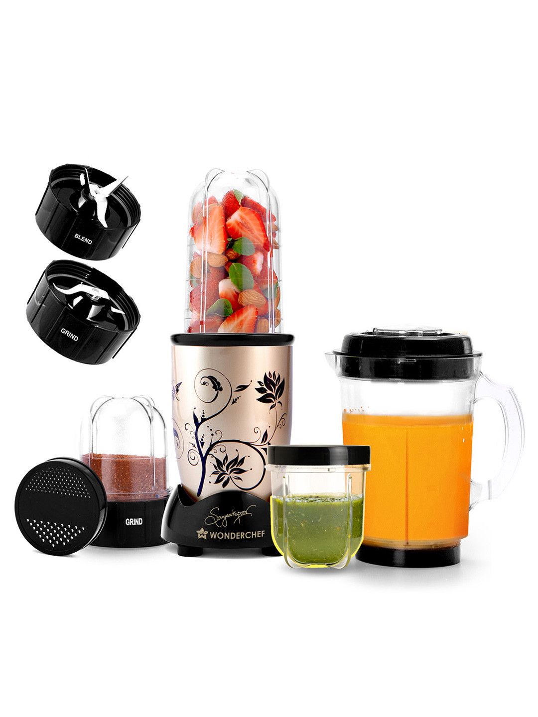 Wonderchef Nutri-blend Champagne 500W Mixer Grinder 4 Unbreakable Jars