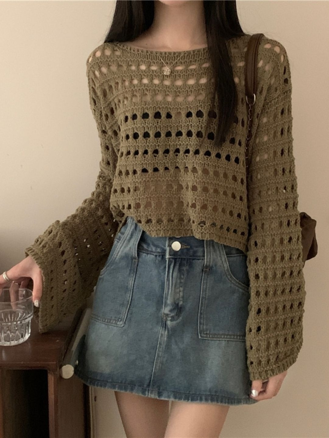 StyleCast Crochet Boat Neck Sheer Top