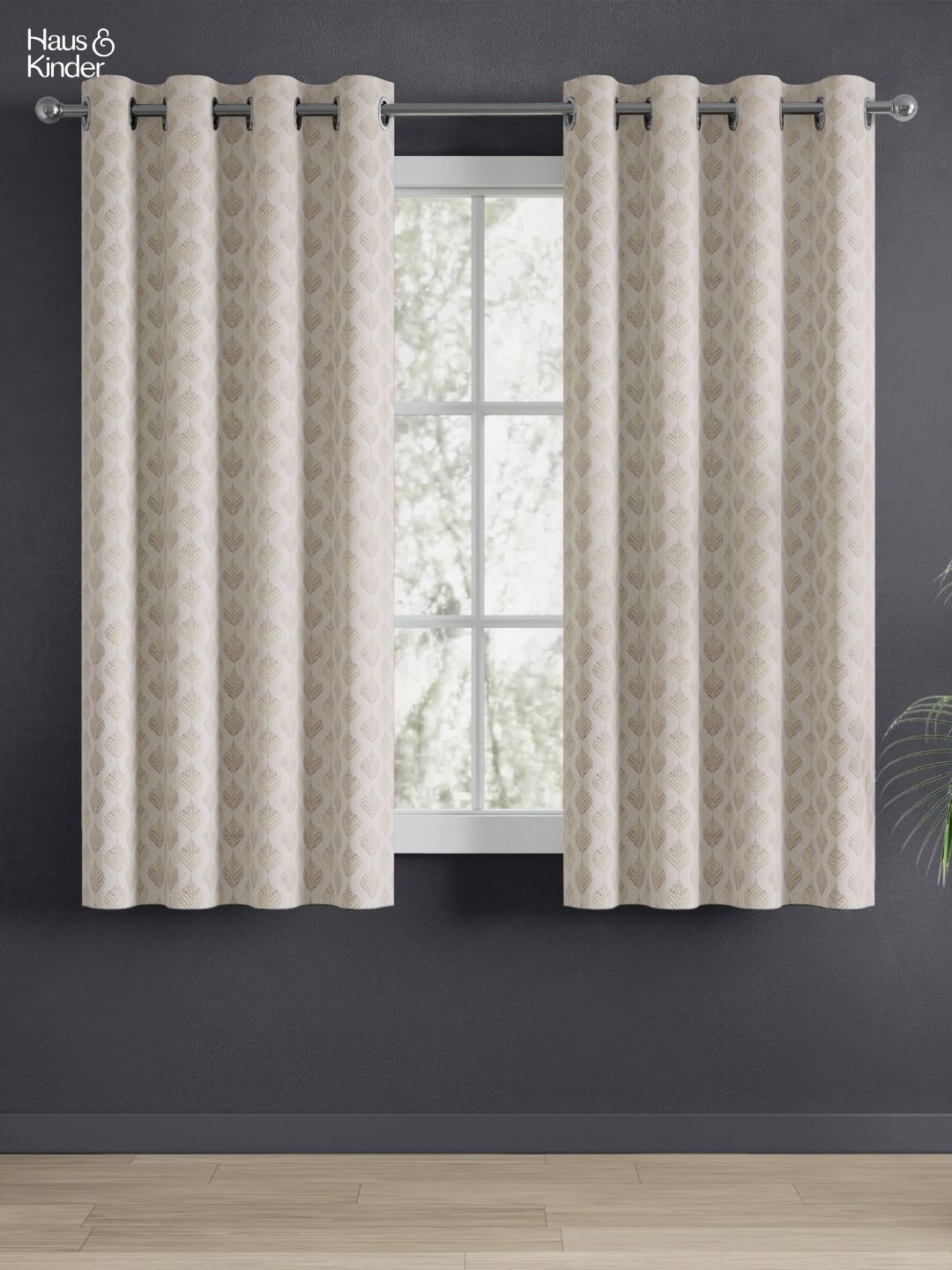 haus & kinder Signature Champagne Crest Cream Jacquard 2Pc Room Darkening Window Curtains