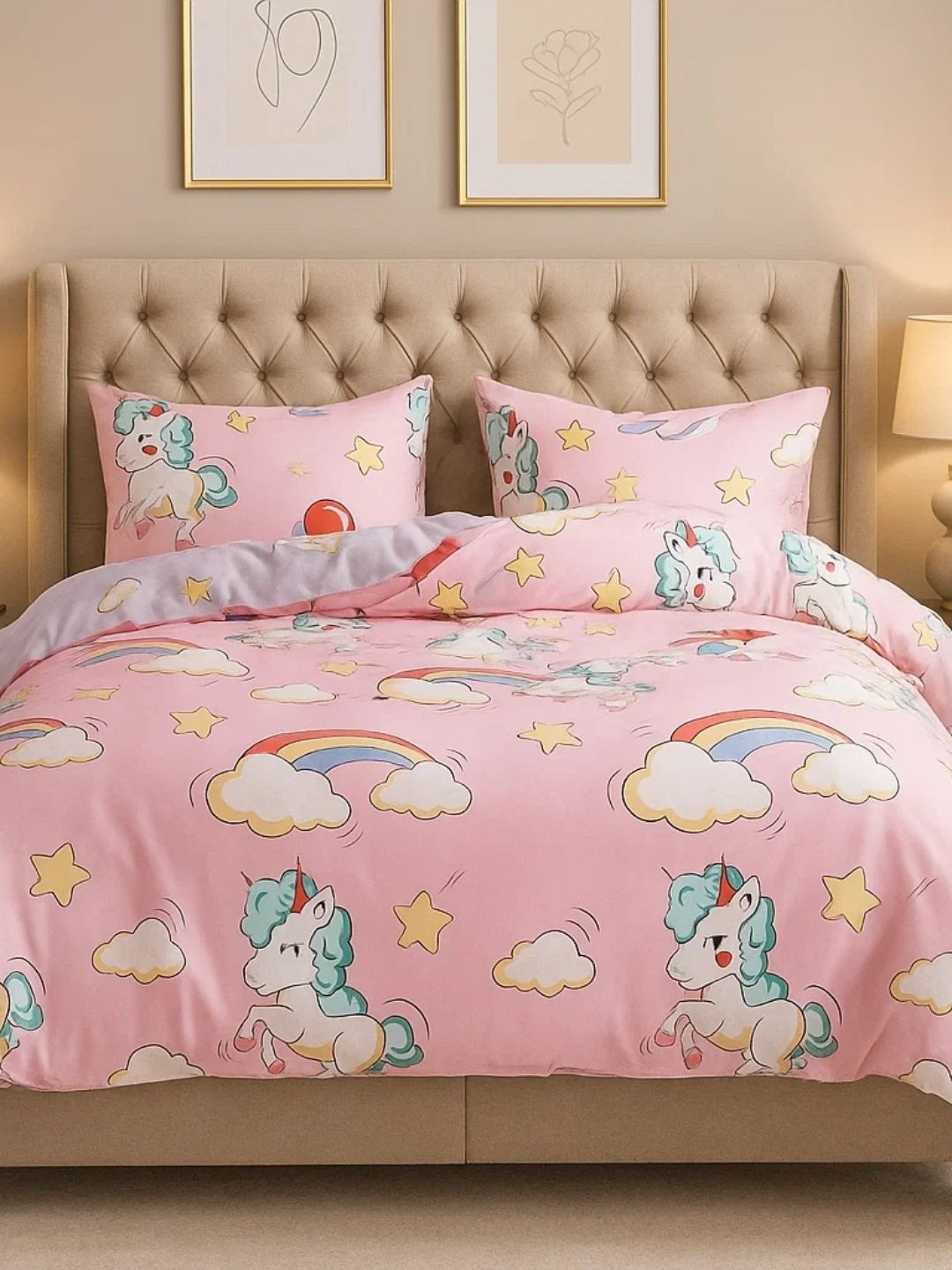 Famyo Pink & White Animal Printed Double King Blankets Quilts & Dohars