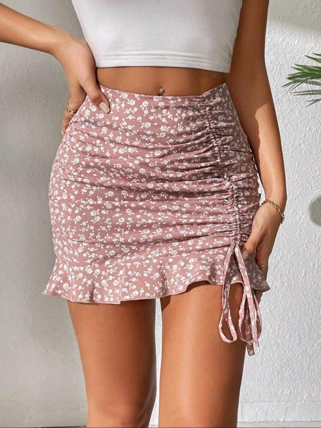 JINJIN FASHION Women Floral Printed Casual Flared Mini Pencil Skirt