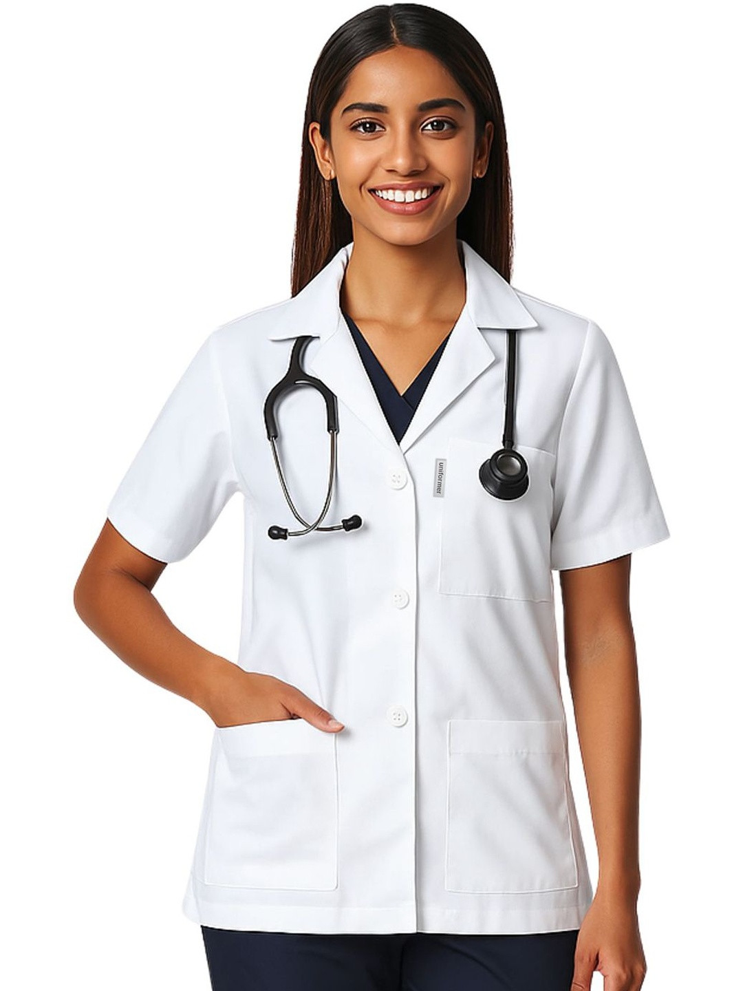 uniformer Women Solid Spread Collar Cotton Doctor Coat