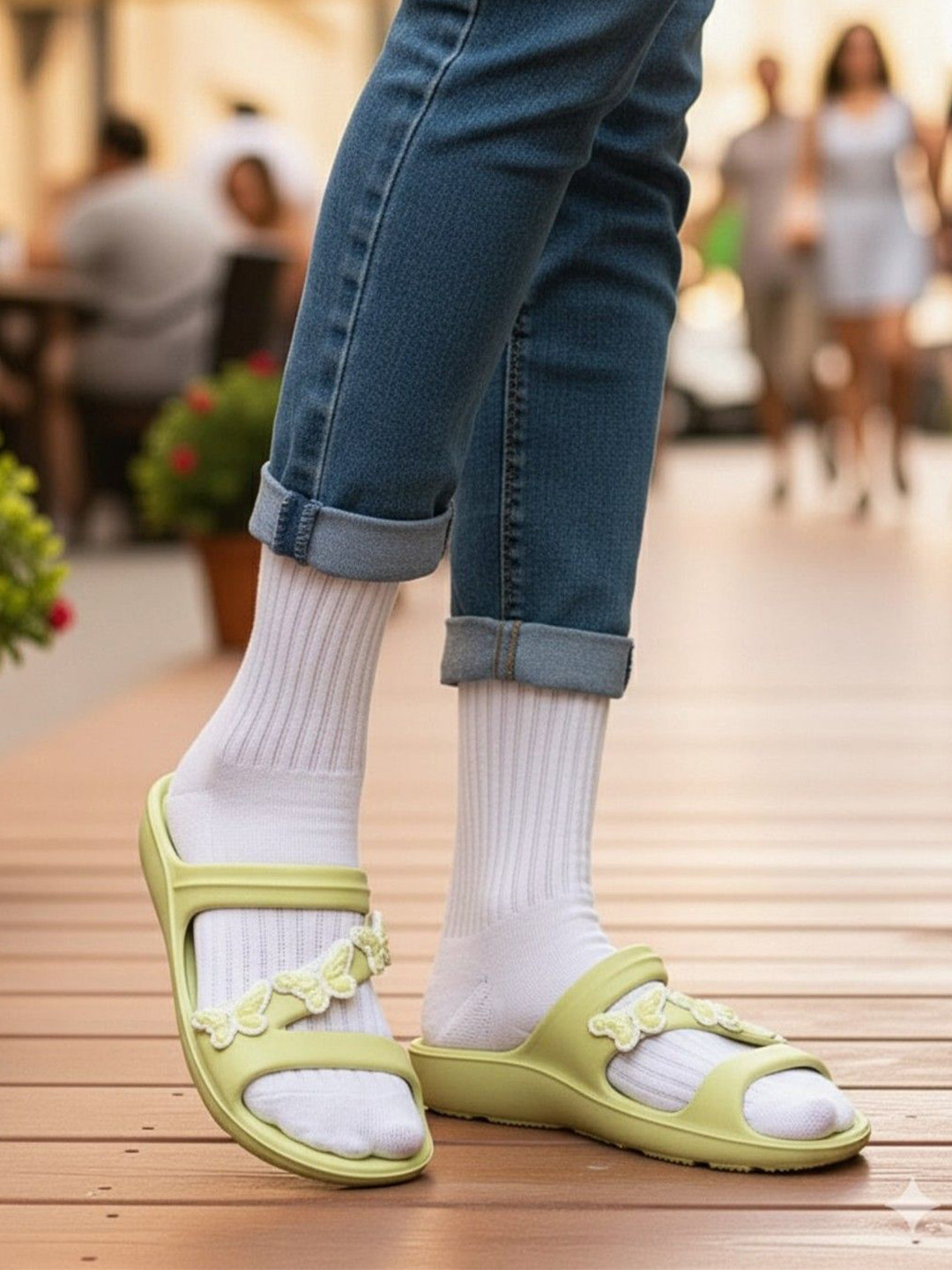 Kook N Keech Women Applique Sliders With Butterfly Straps