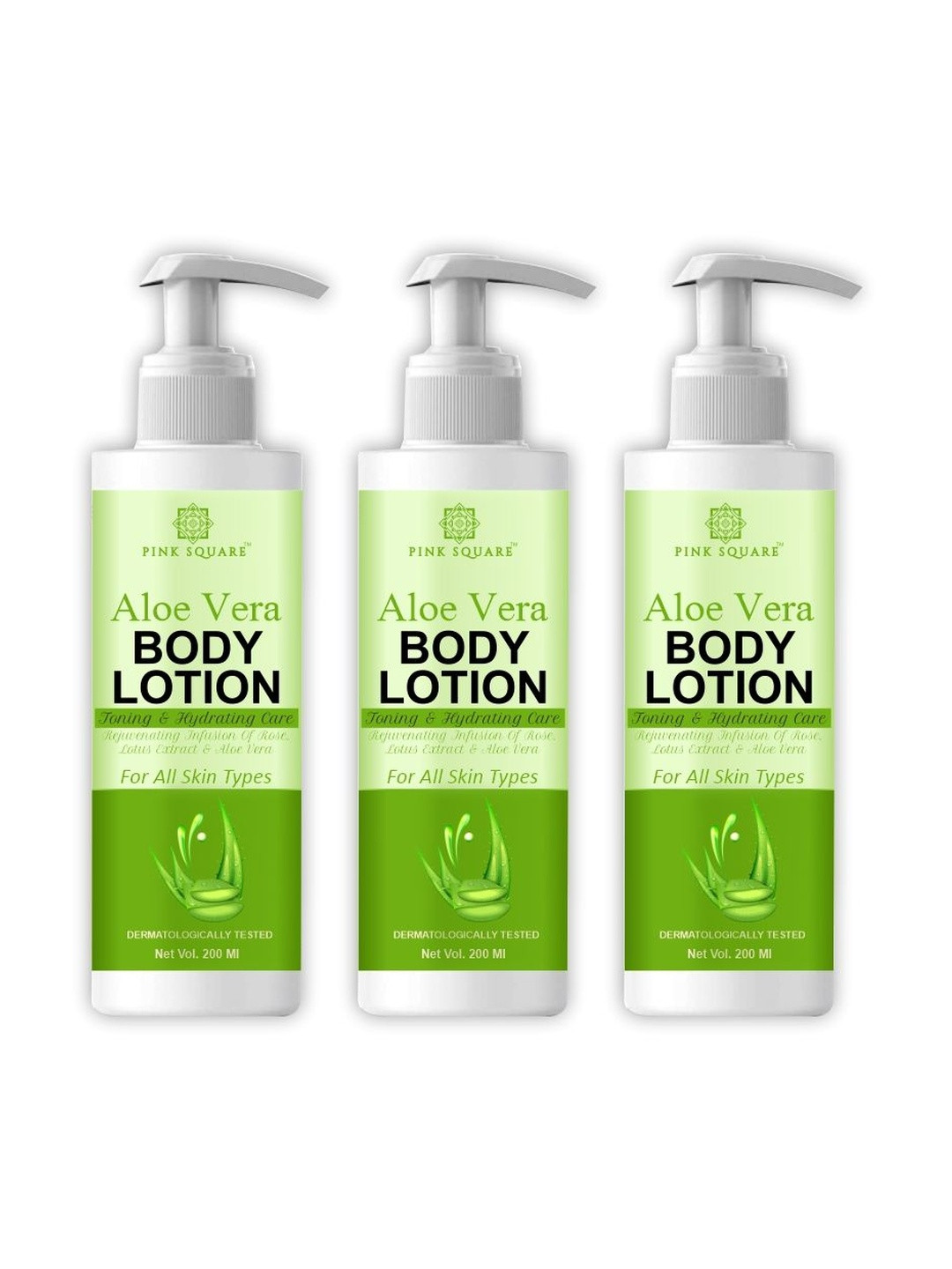 Pink Square Set Of 3 Aloe Vera Body Lotion For Skin Moisturizing - 200 ml Each
