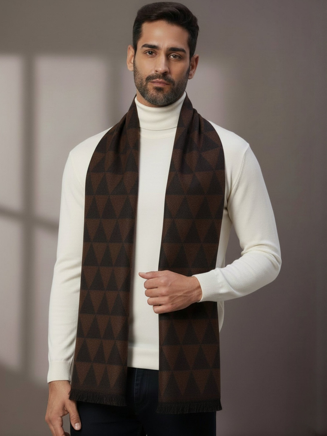 Zamour Men Geometric Pattern Woollen Muffler Scarf