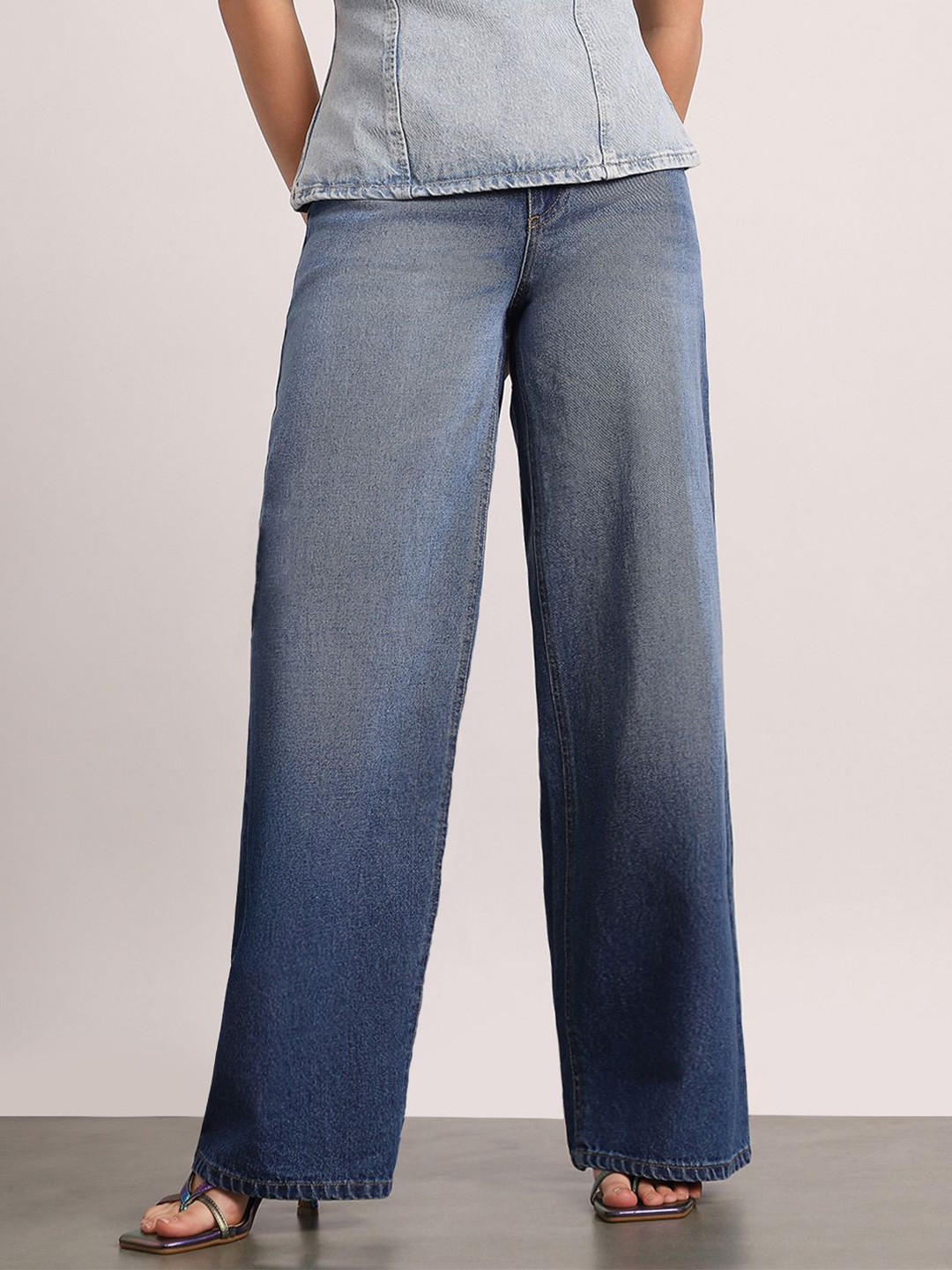 Urbano Fashion Women Blue High Rise Loose Baggy Fit Washed Jeans