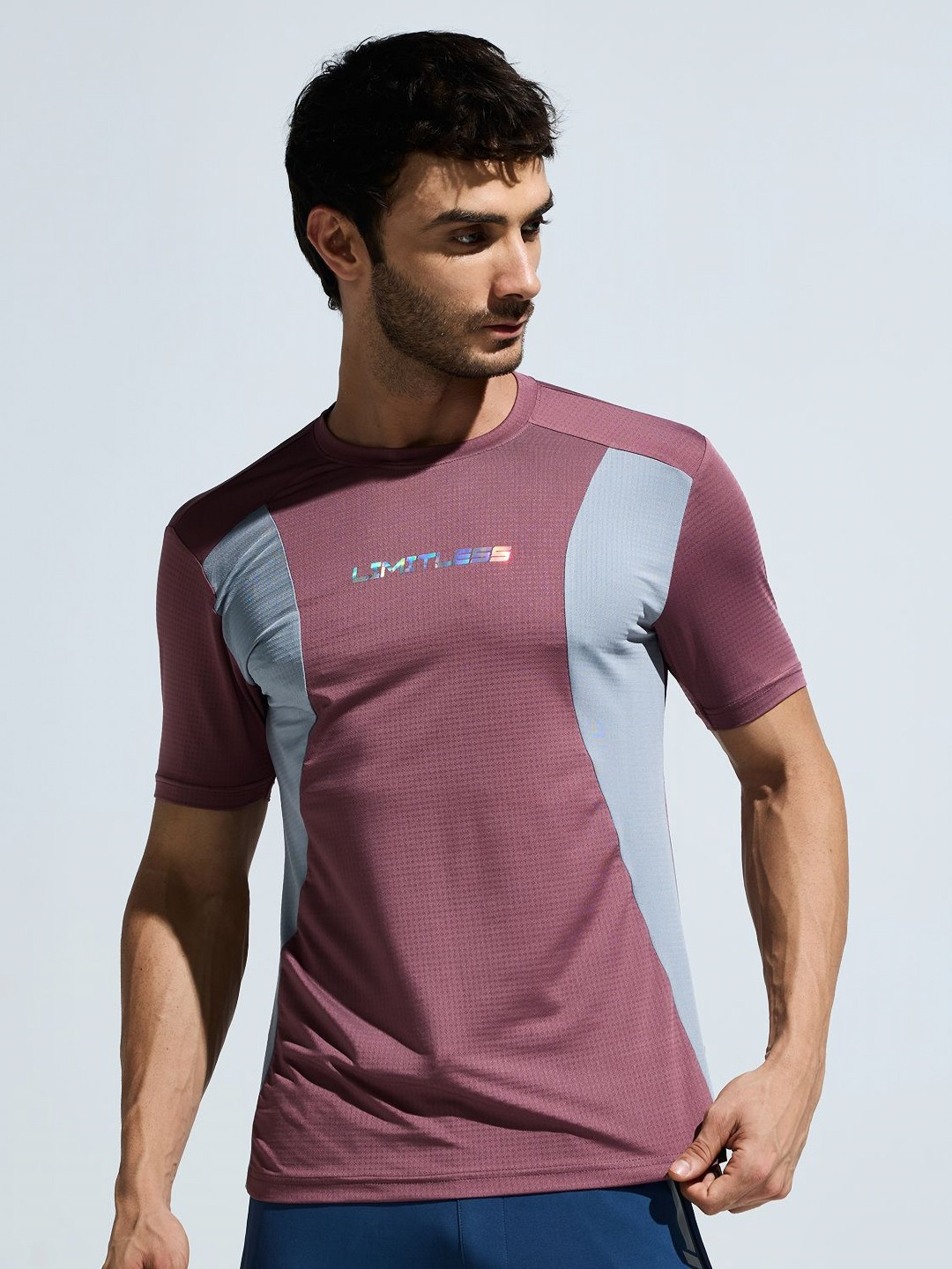 DOMIN8 Men Supersoft Cut and Sew Breathable T-Shirt with Hologram Chest Print