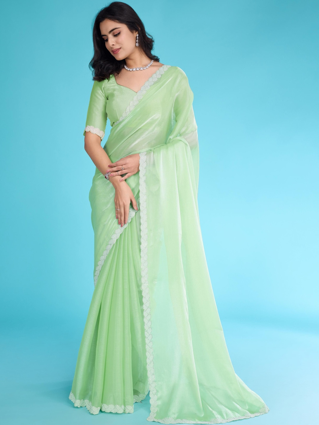 Smart Stree Beads and Stones Pure Chiffon Saree