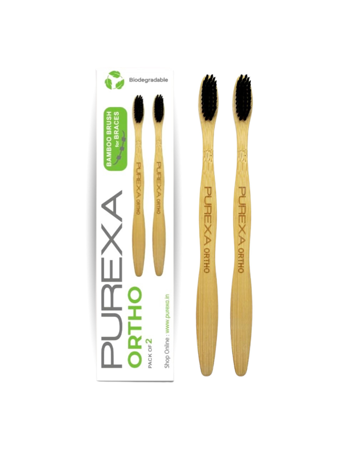 Purexa Set Of 2 Brown & Charcoal Ortho Toothbrushes