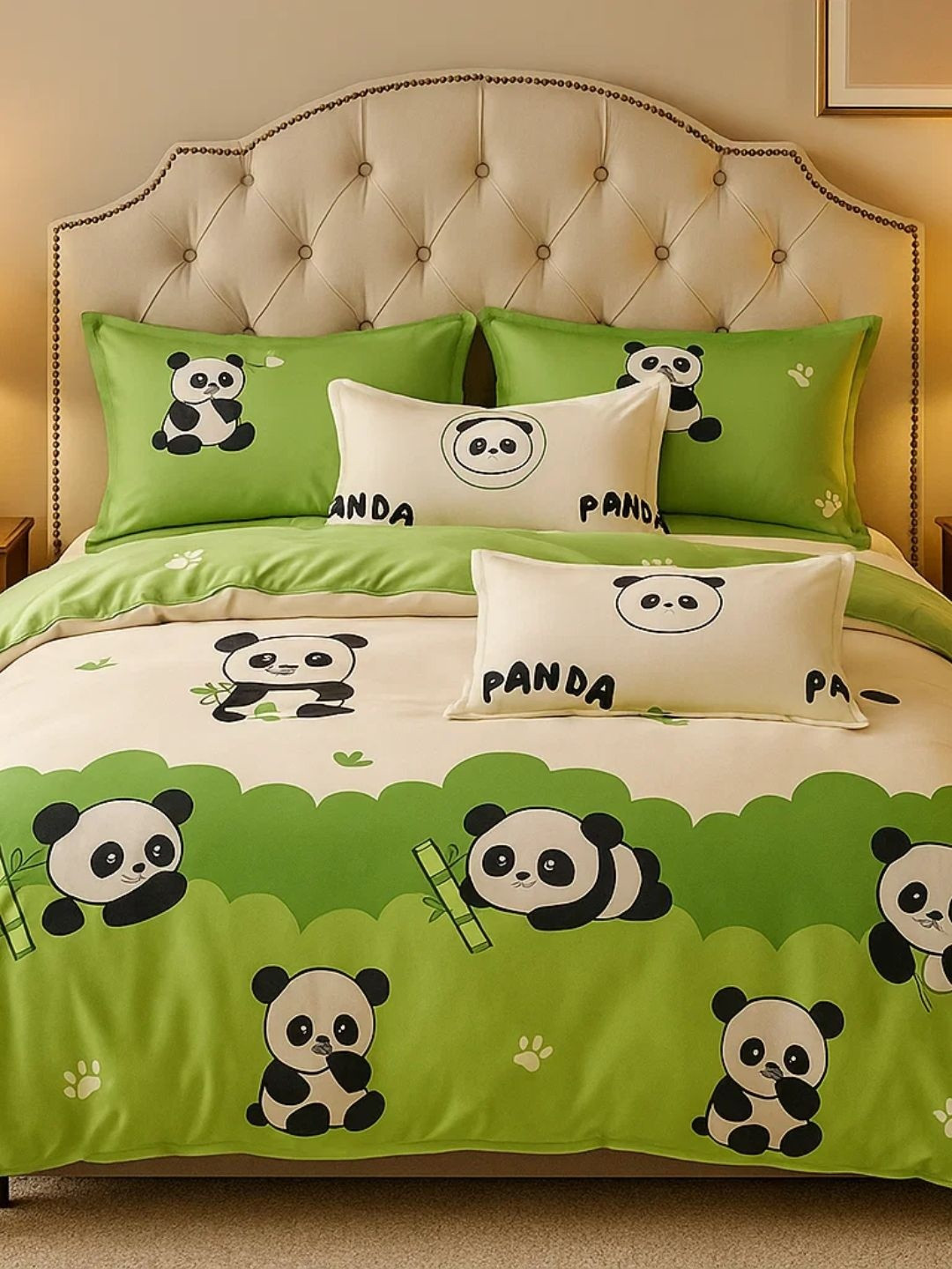 Famyo Beige & Green Animal Printed Double King Bedding Set