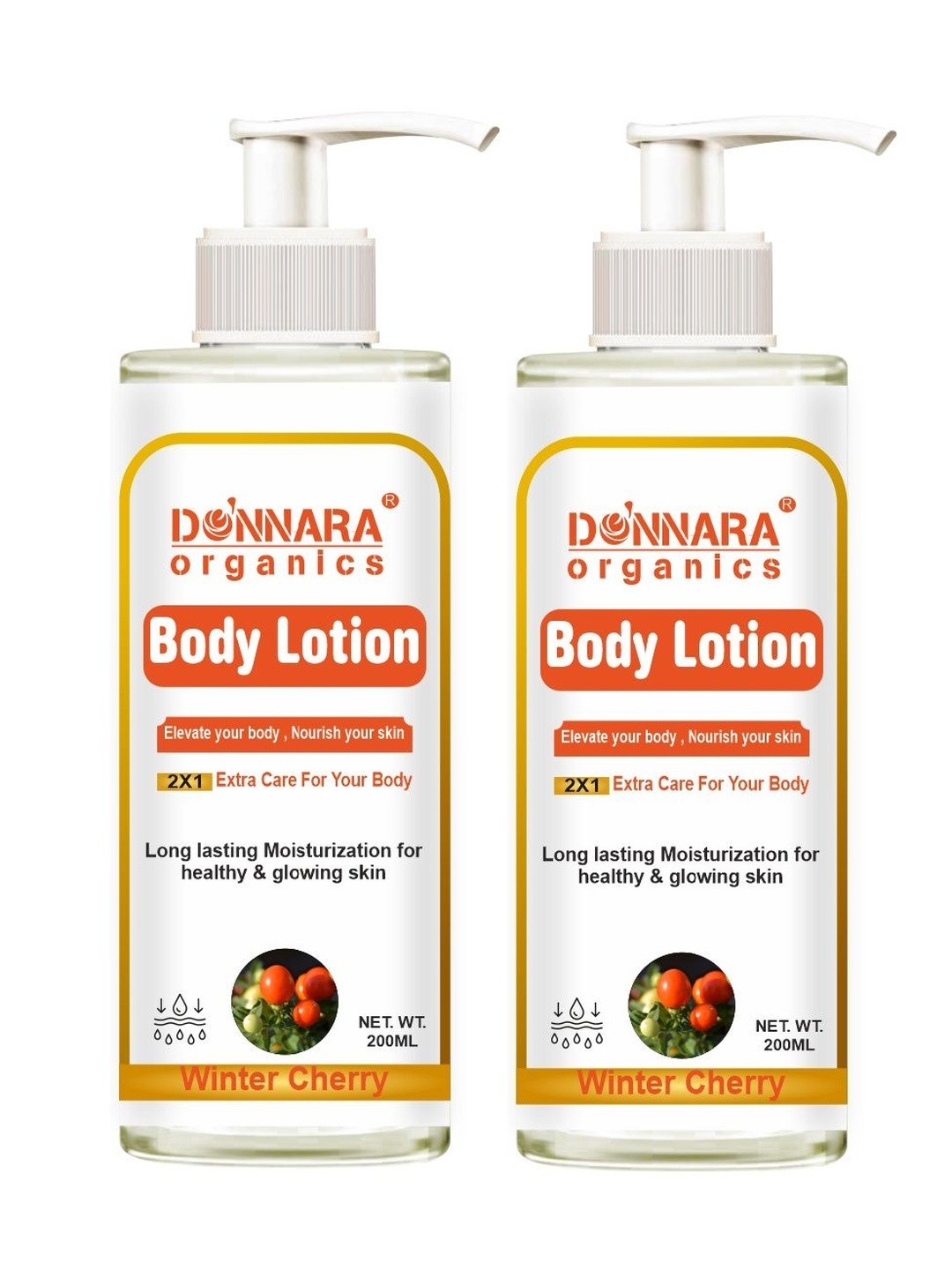 Donnara Organics Set Of 2 Winter Cherry Body Lotion For Glowing Skin - 200 ml Each