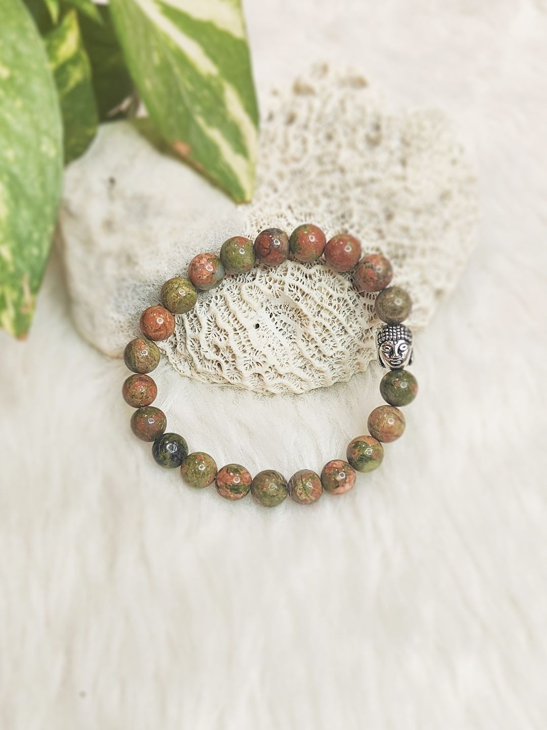 Cold Lava Studio Unakite Jasper & Crystals Beaded Elasticated Bracelet