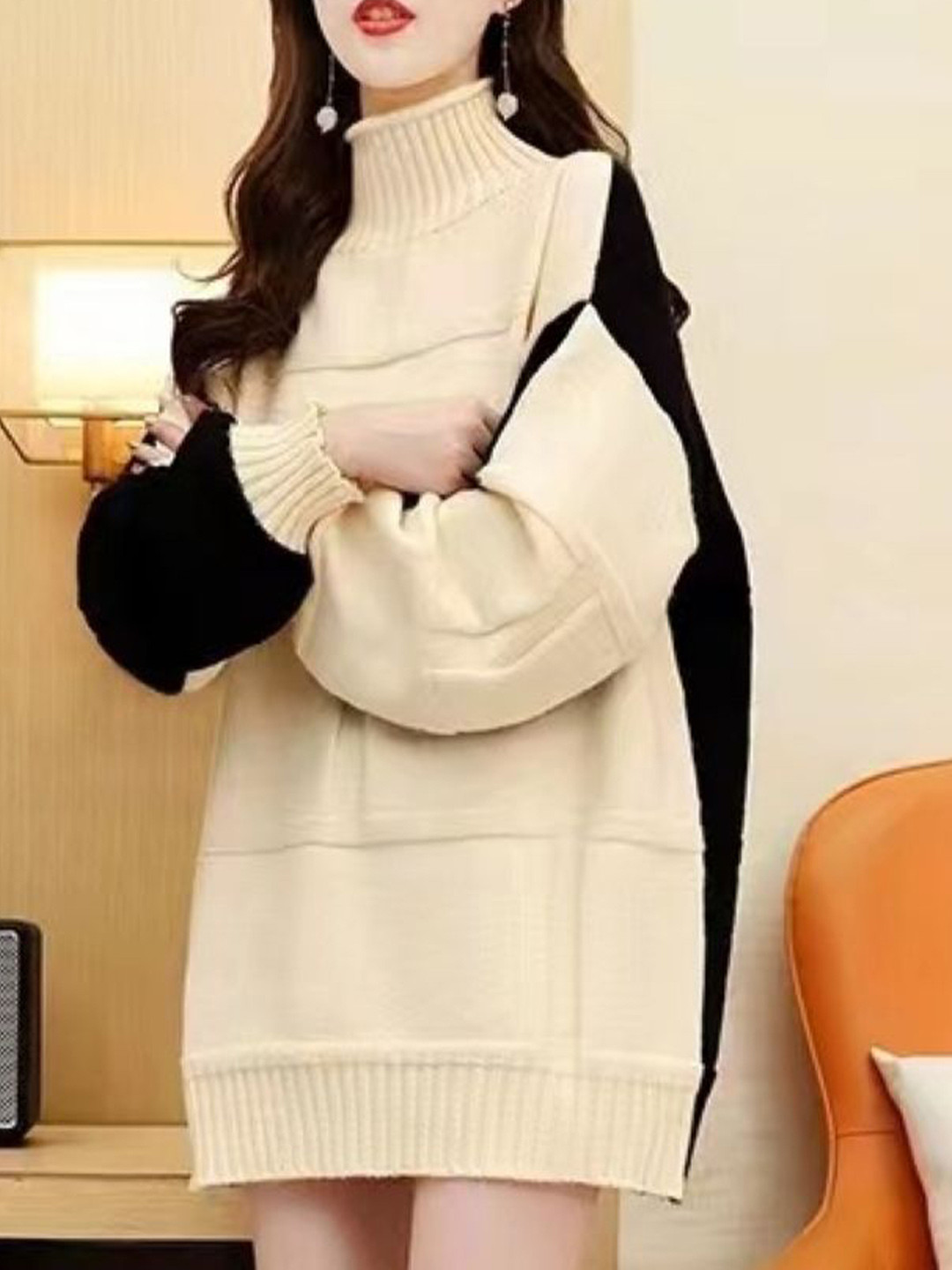 StyleCast Women Colourblocked High Neck Long Sleeve Sheath Dress