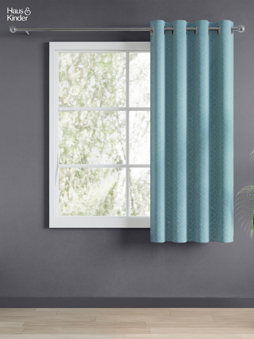 haus & kinder Mist Lattice Blue & Silver-Toned Geometric Room Darkening Window Curtain