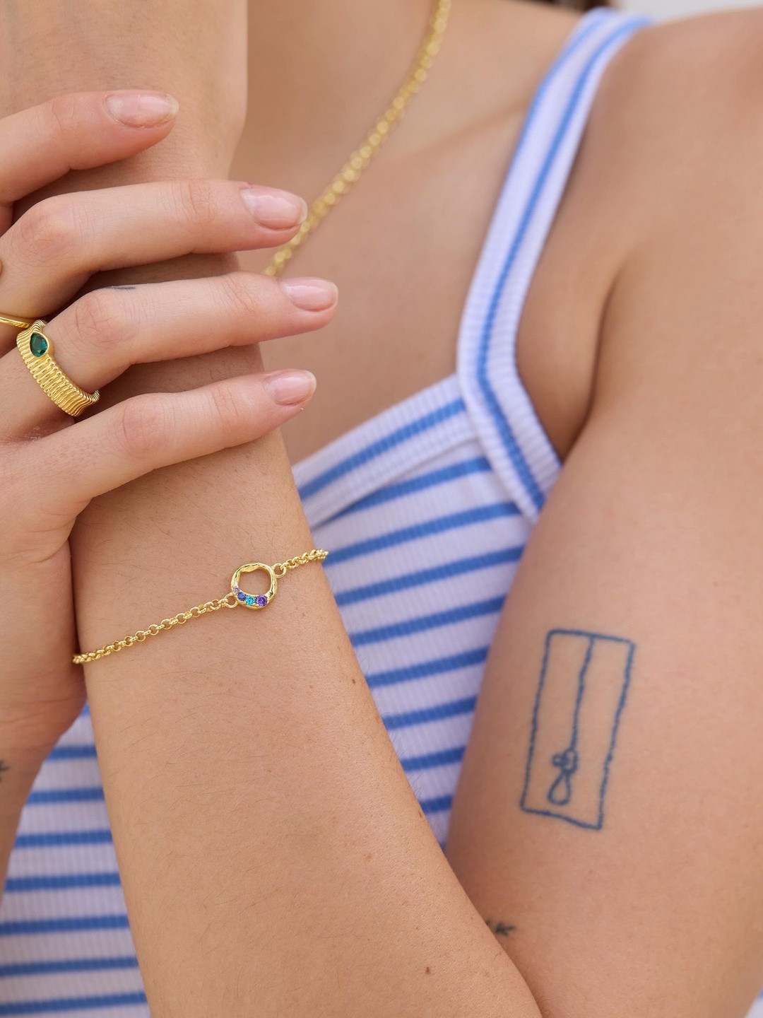 Nishani Natsumi 925 Sterling Silver Gold-Plated Cubic Zirconia Studded Link Bracelet