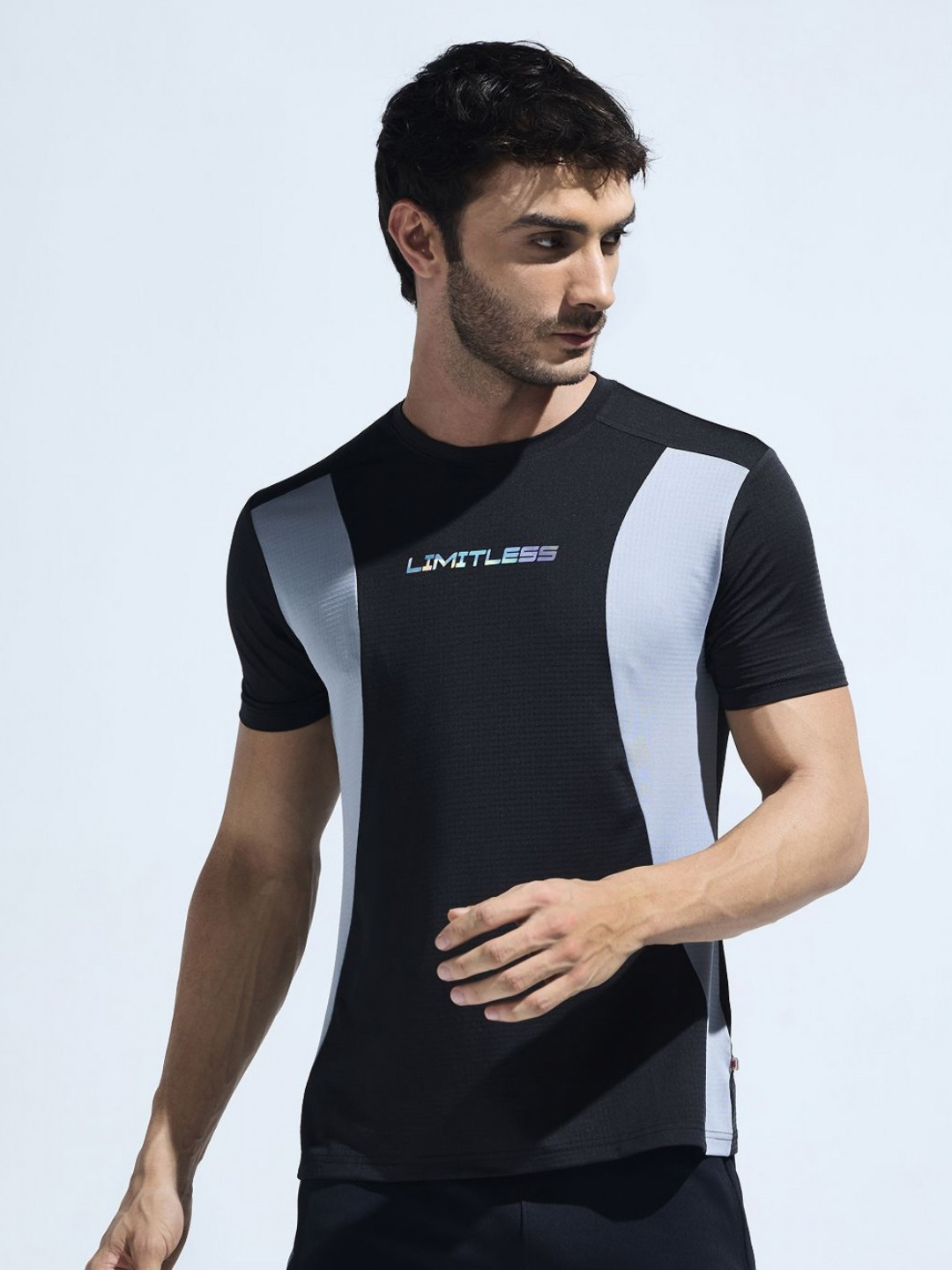 DOMIN8 Men Supersoft Cut and Sew Breathable T-Shirt with Hologram Chest Print