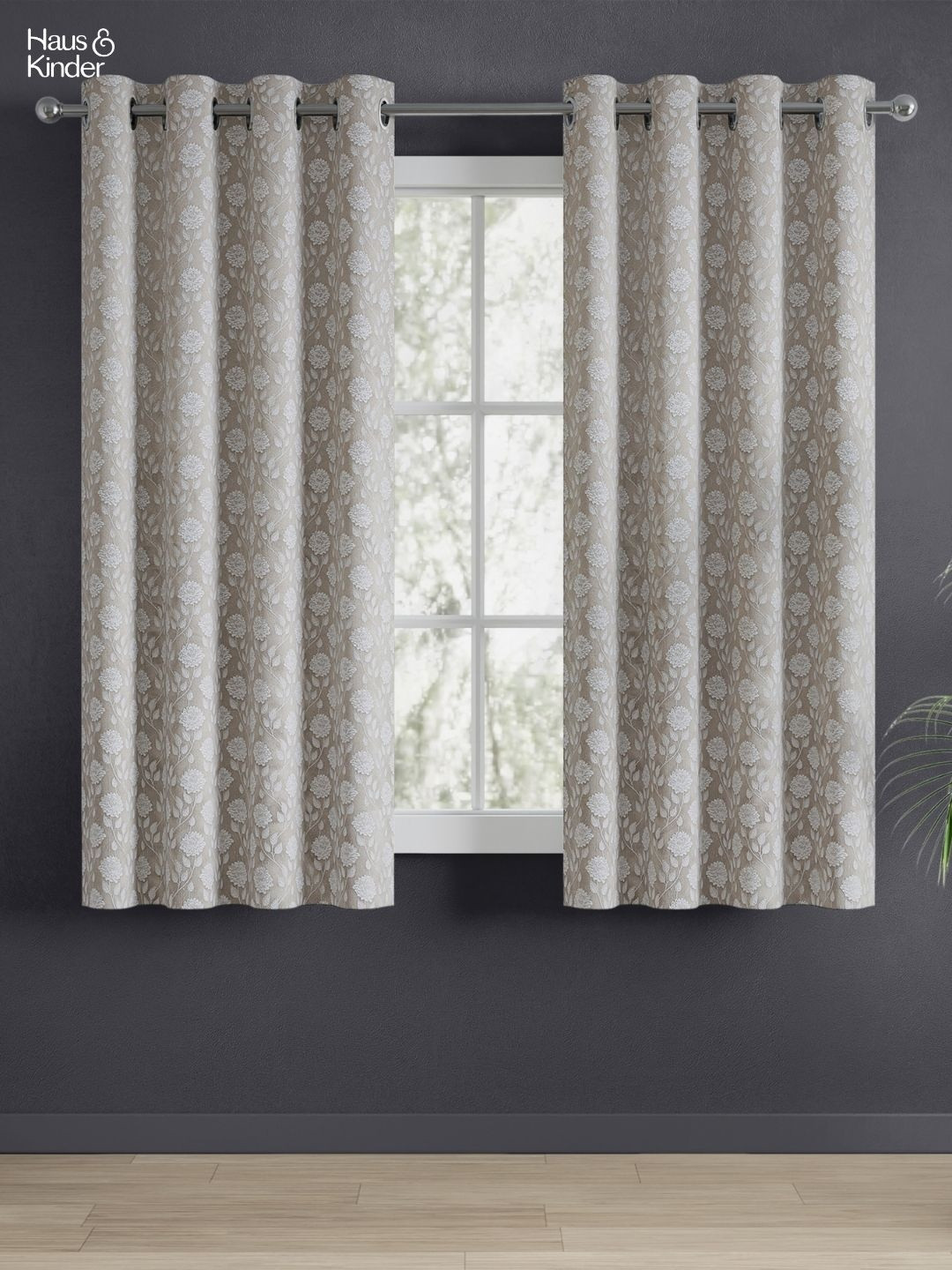 haus & kinder Signature Moonlace Drape Grey Jacquard 2 Pcs Room Darkening Window Curtains