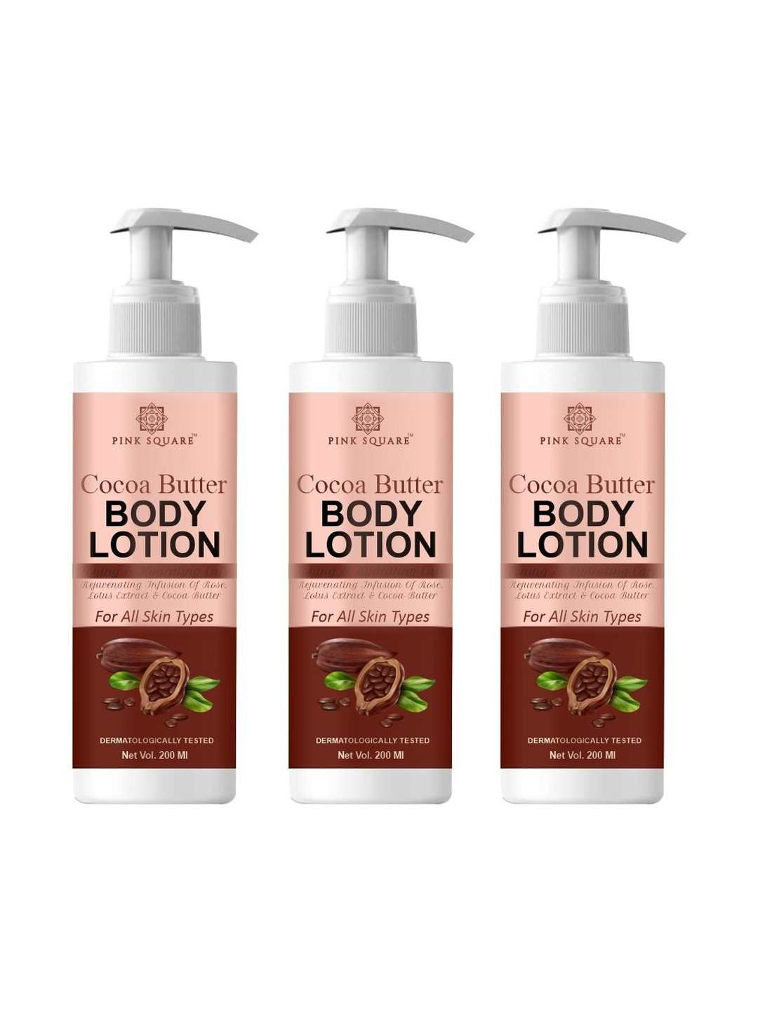 Pink Square Set Of 3 Deep Nourishing Cocoa Butter Body Lotion - 200 ml Each