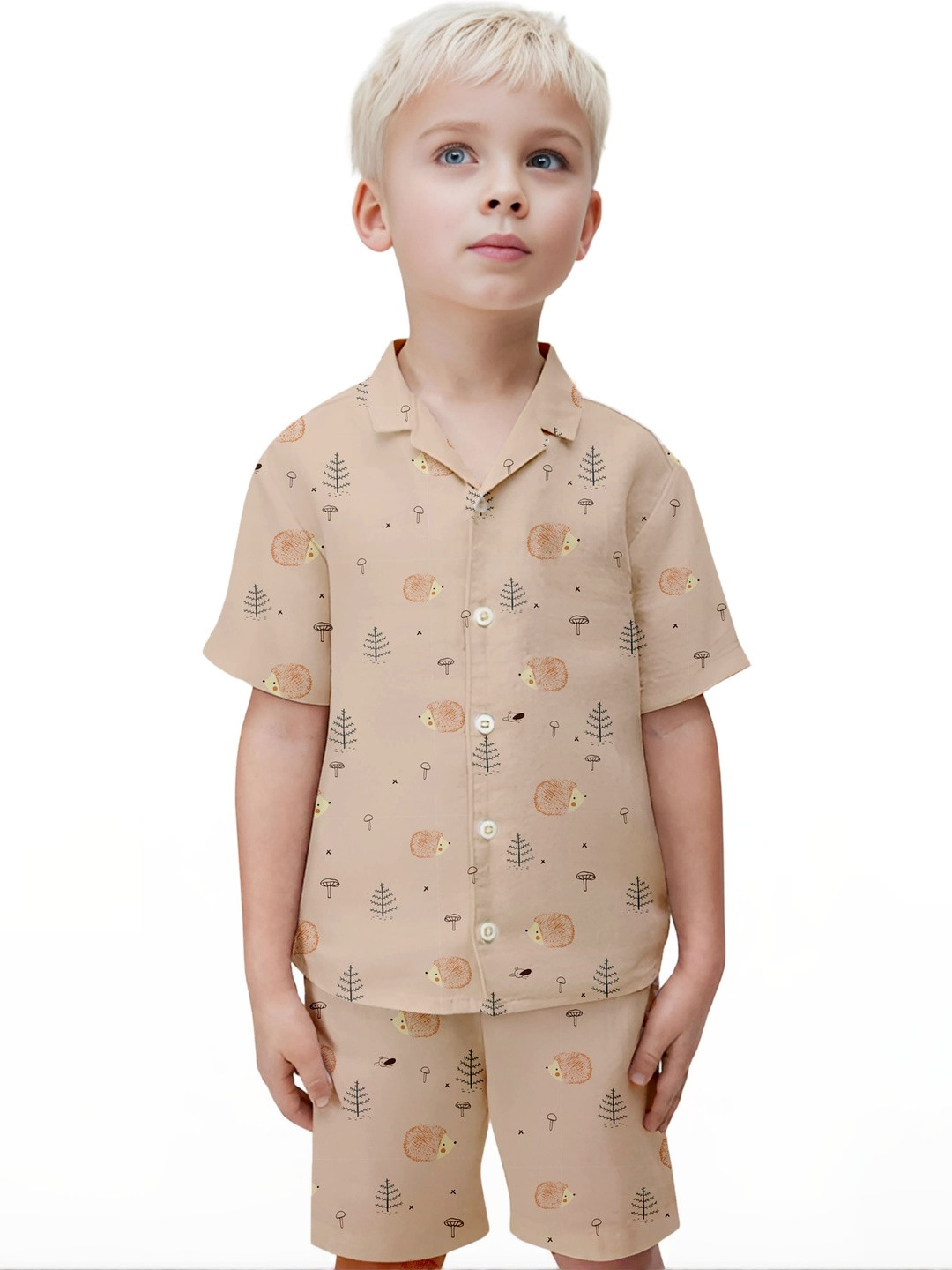 NEW COMERS Boys Printed Shirt Collar Short Sleeves Shirt With Shorts